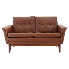 1970s Brown Leather 2-Seater Sofa, Denmark