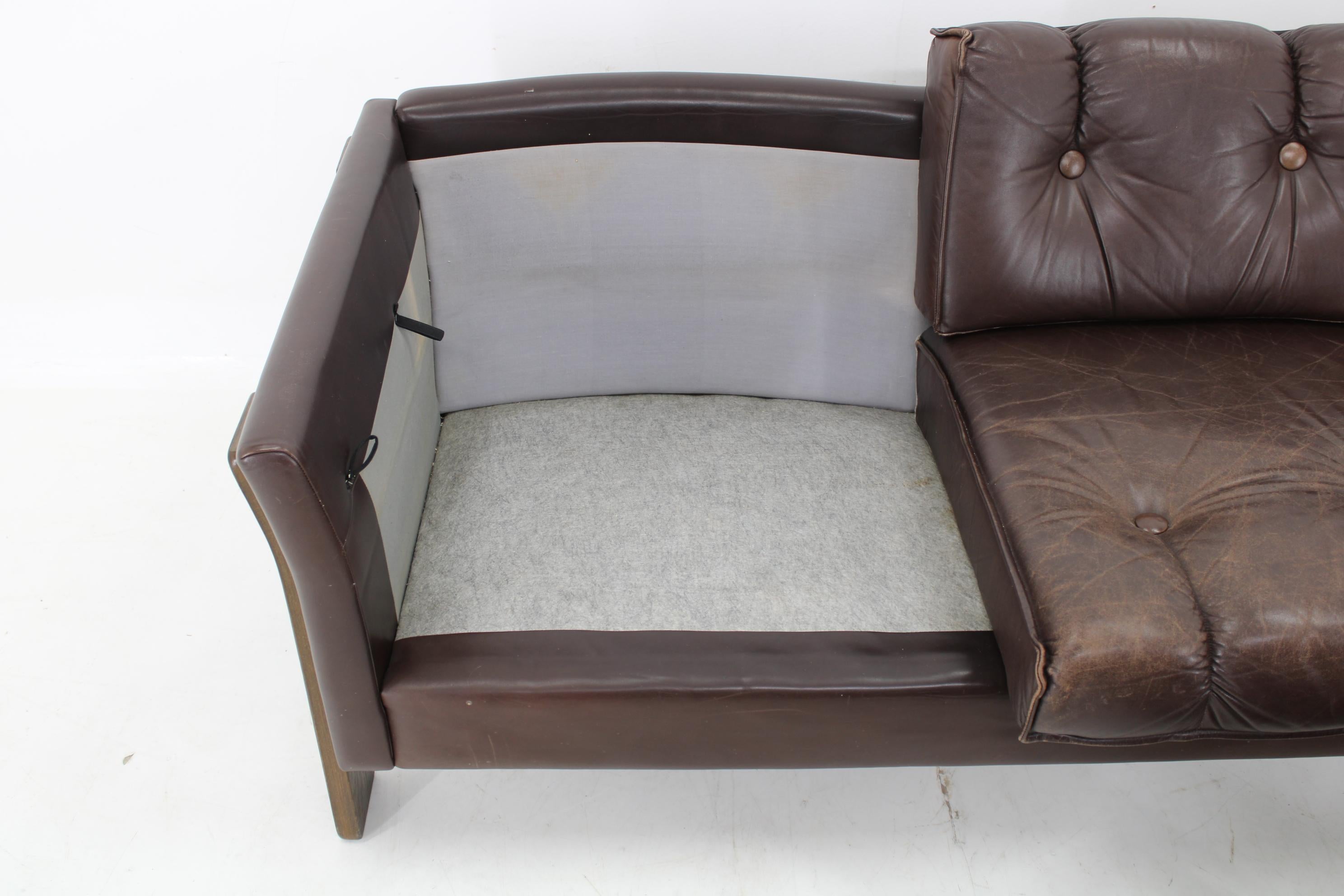 1970s Brown Leather 3-Seater Sofa, Denmark For Sale 5