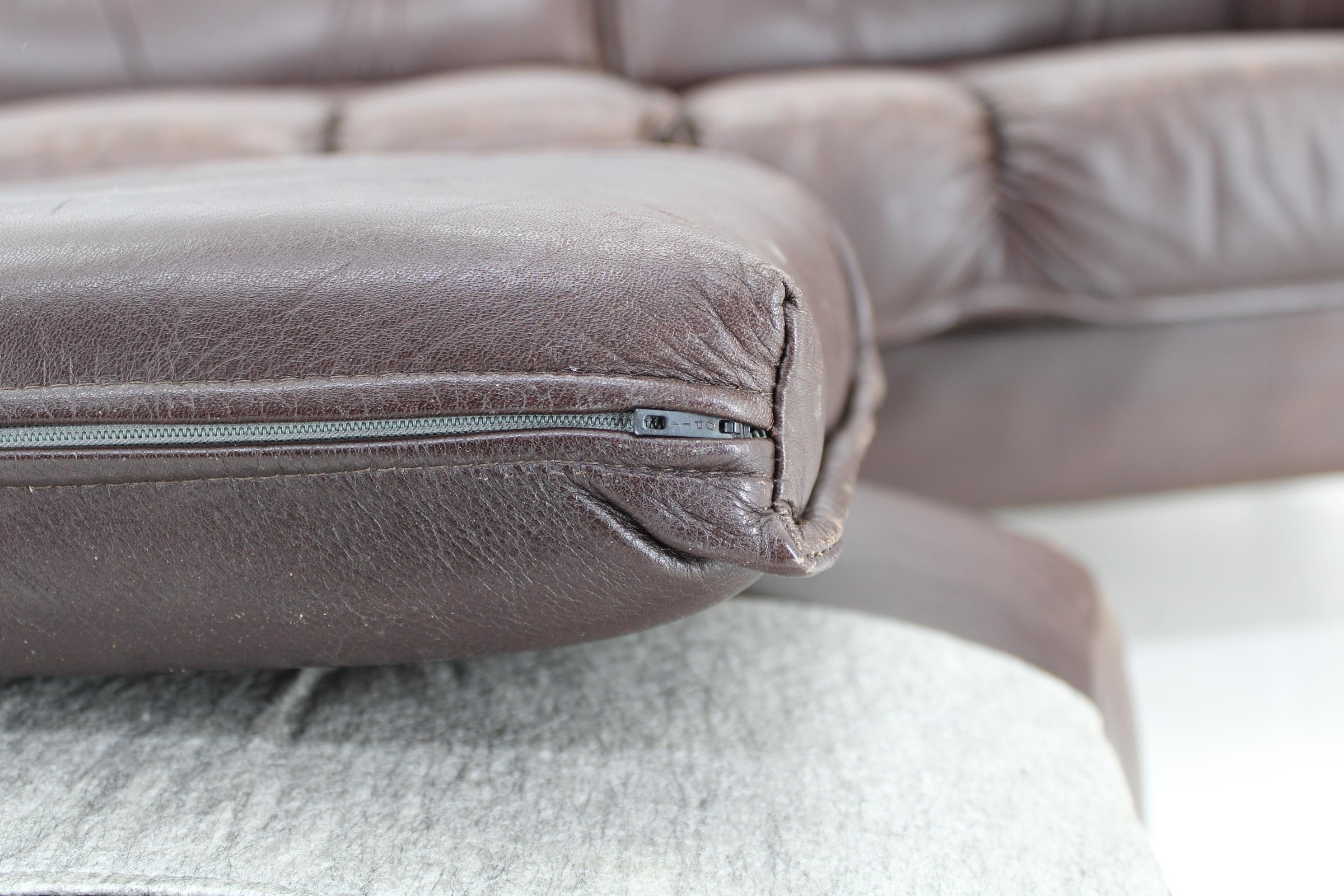 1970s Brown Leather 3-Seater Sofa, Denmark For Sale 7