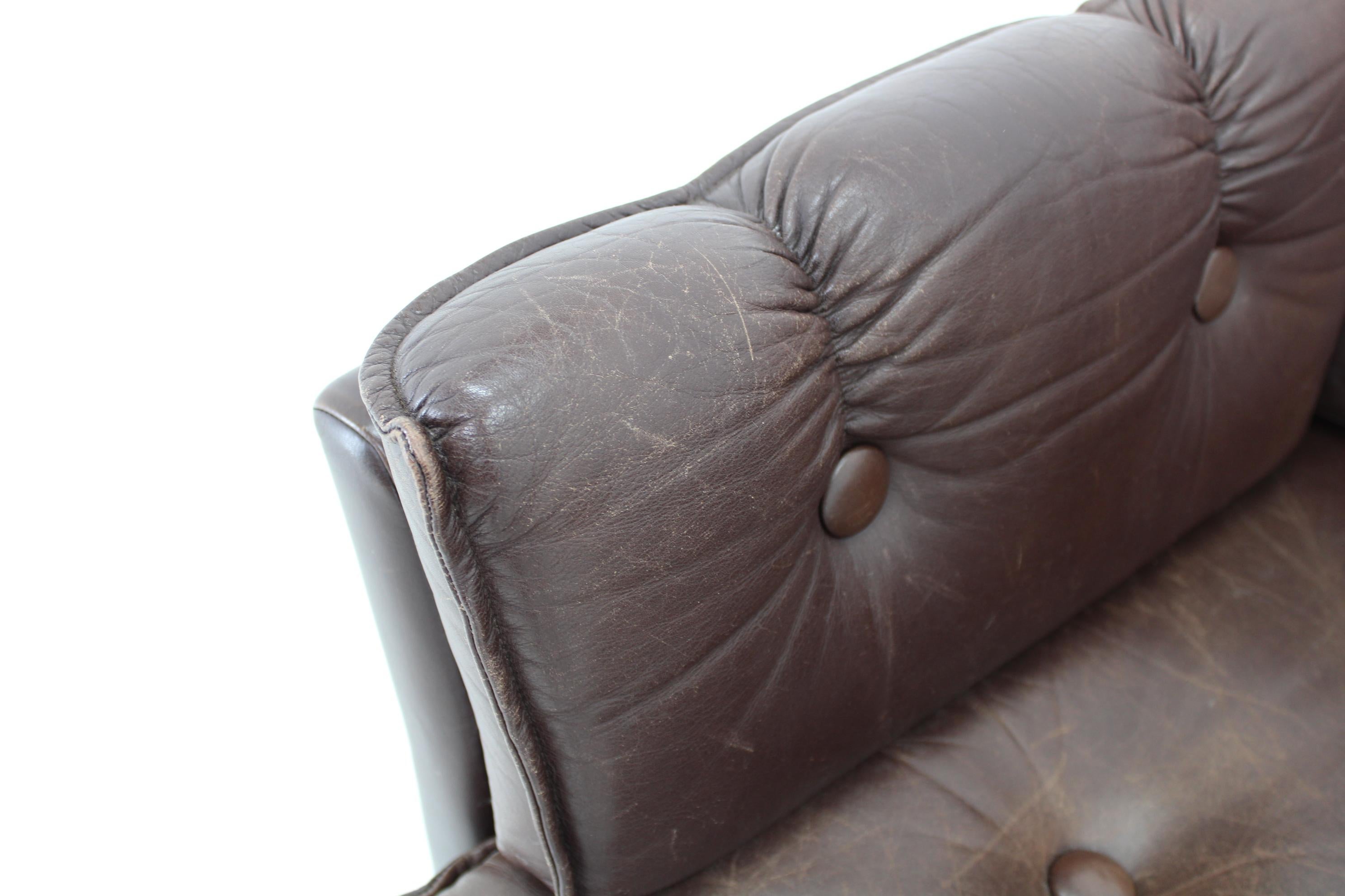 1970s Brown Leather 3-Seater Sofa, Denmark For Sale 8