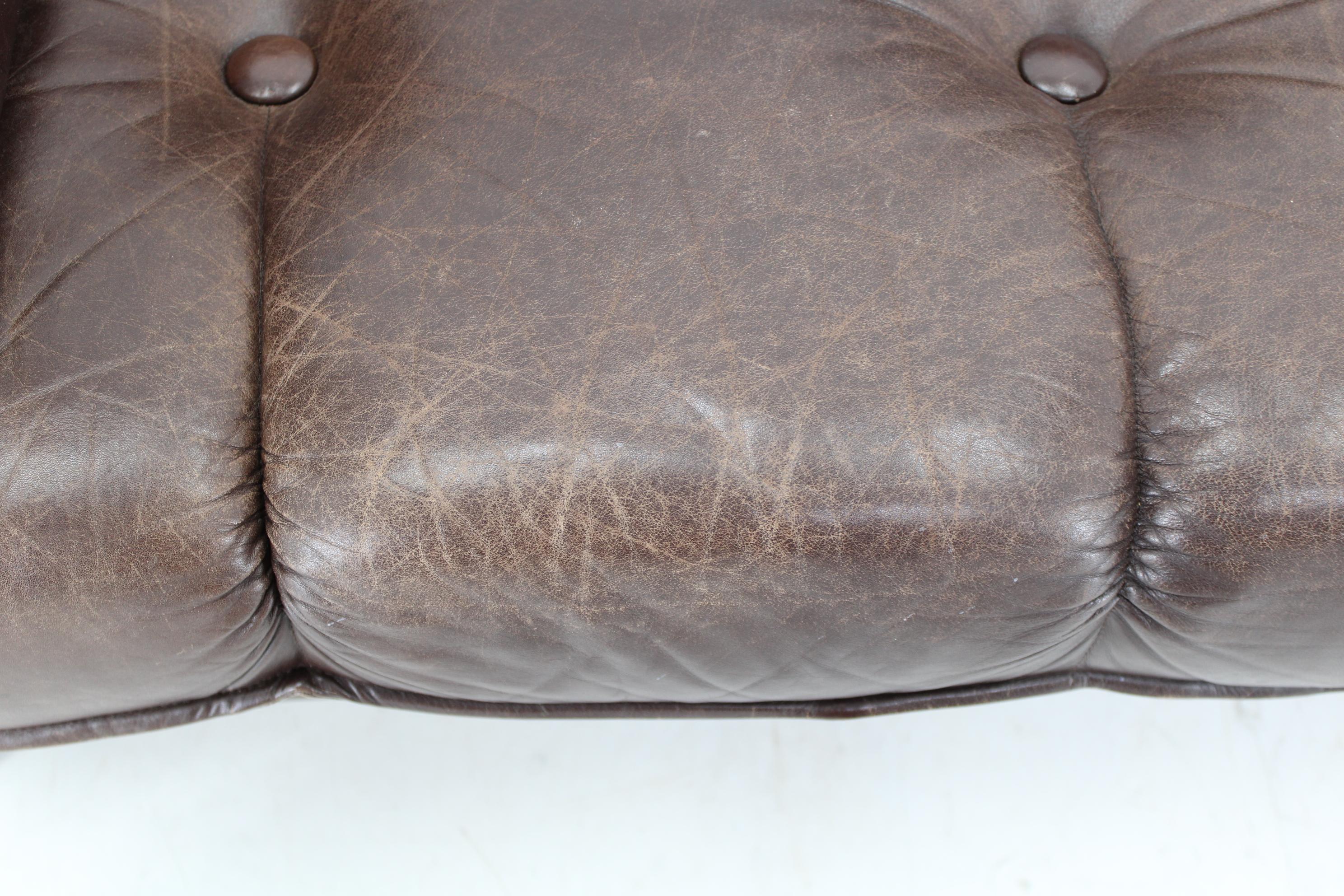 1970s Brown Leather 3-Seater Sofa, Denmark For Sale 9