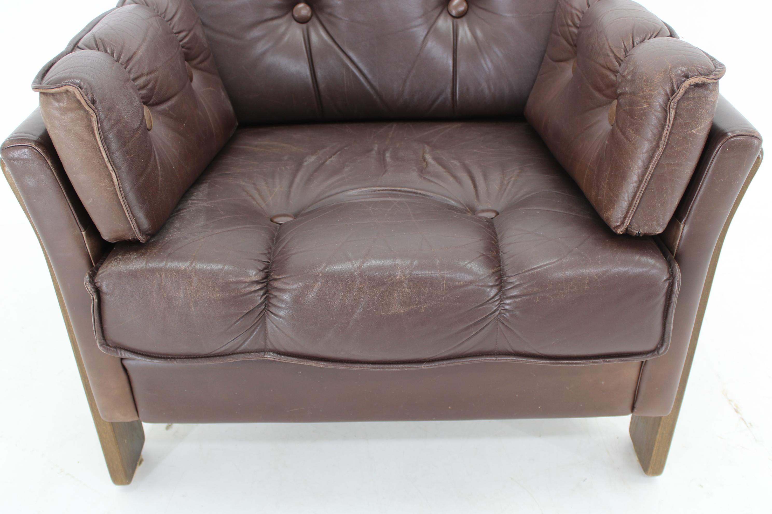 1970s Brown Leather 3-Seater Sofa, Denmark  For Sale 13