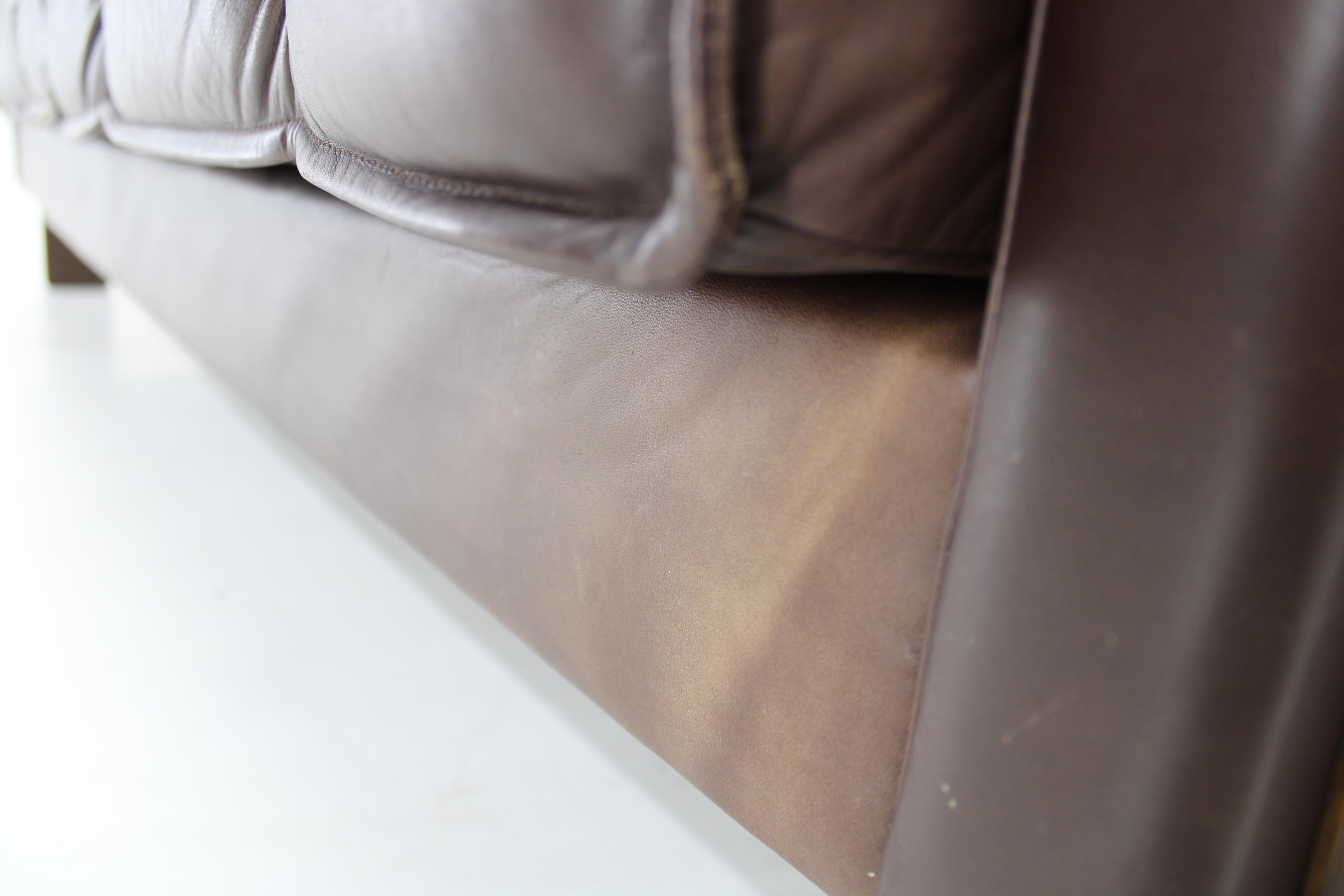 1970s Brown Leather 3-Seater Sofa, Denmark For Sale 14