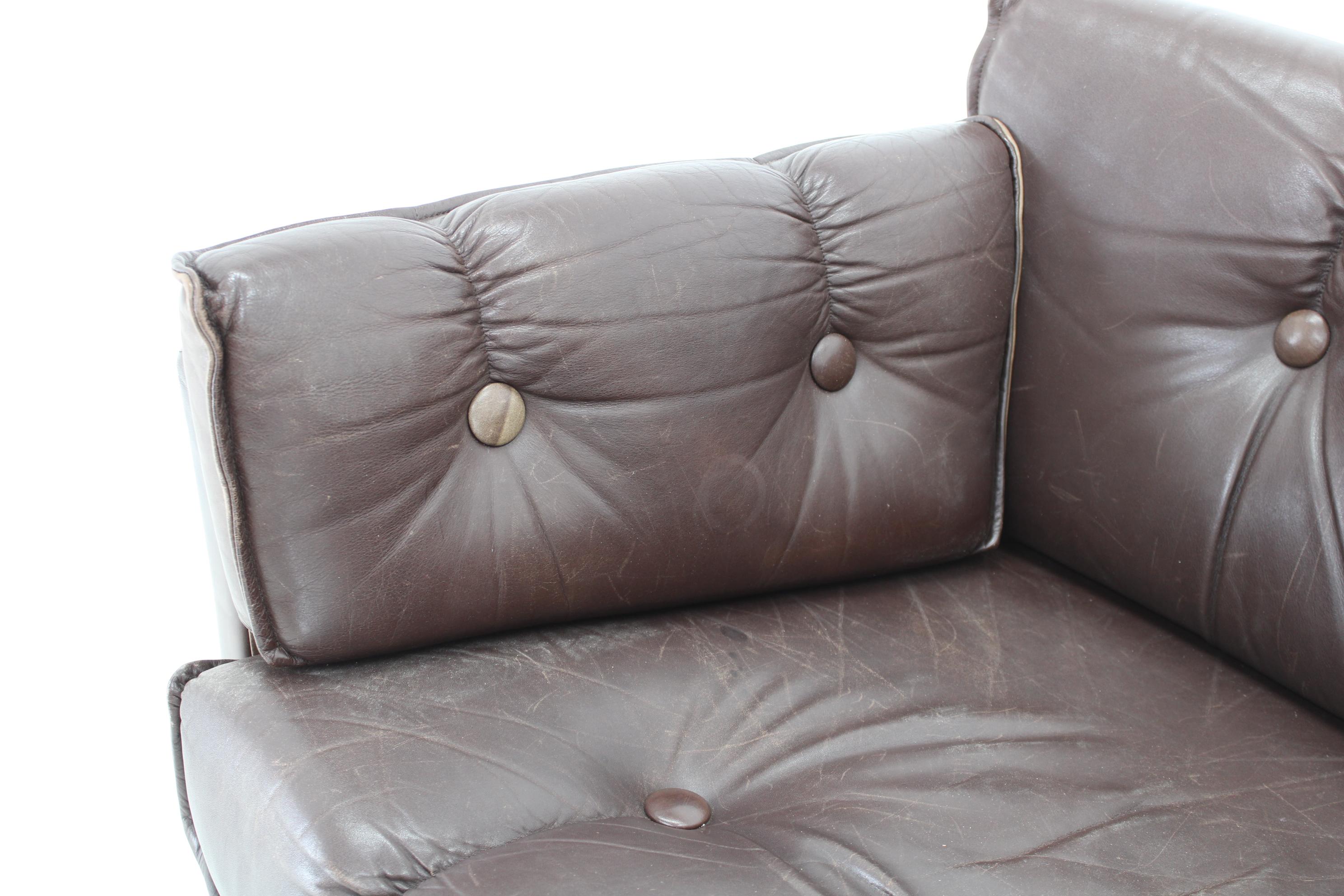 1970s Brown Leather 3-Seater Sofa, Denmark  For Sale 14