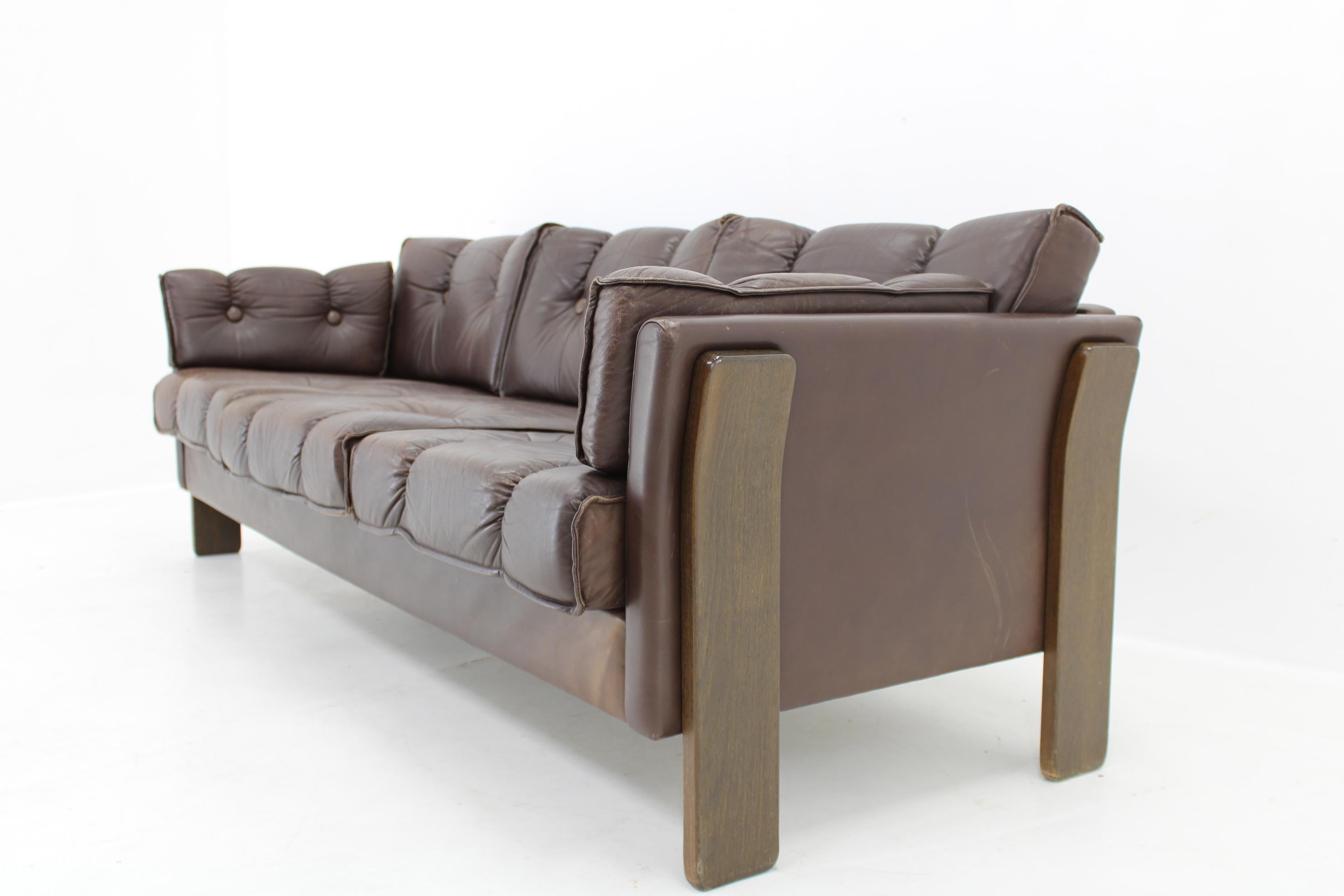Danish 1970s Brown Leather 3-Seater Sofa, Denmark For Sale