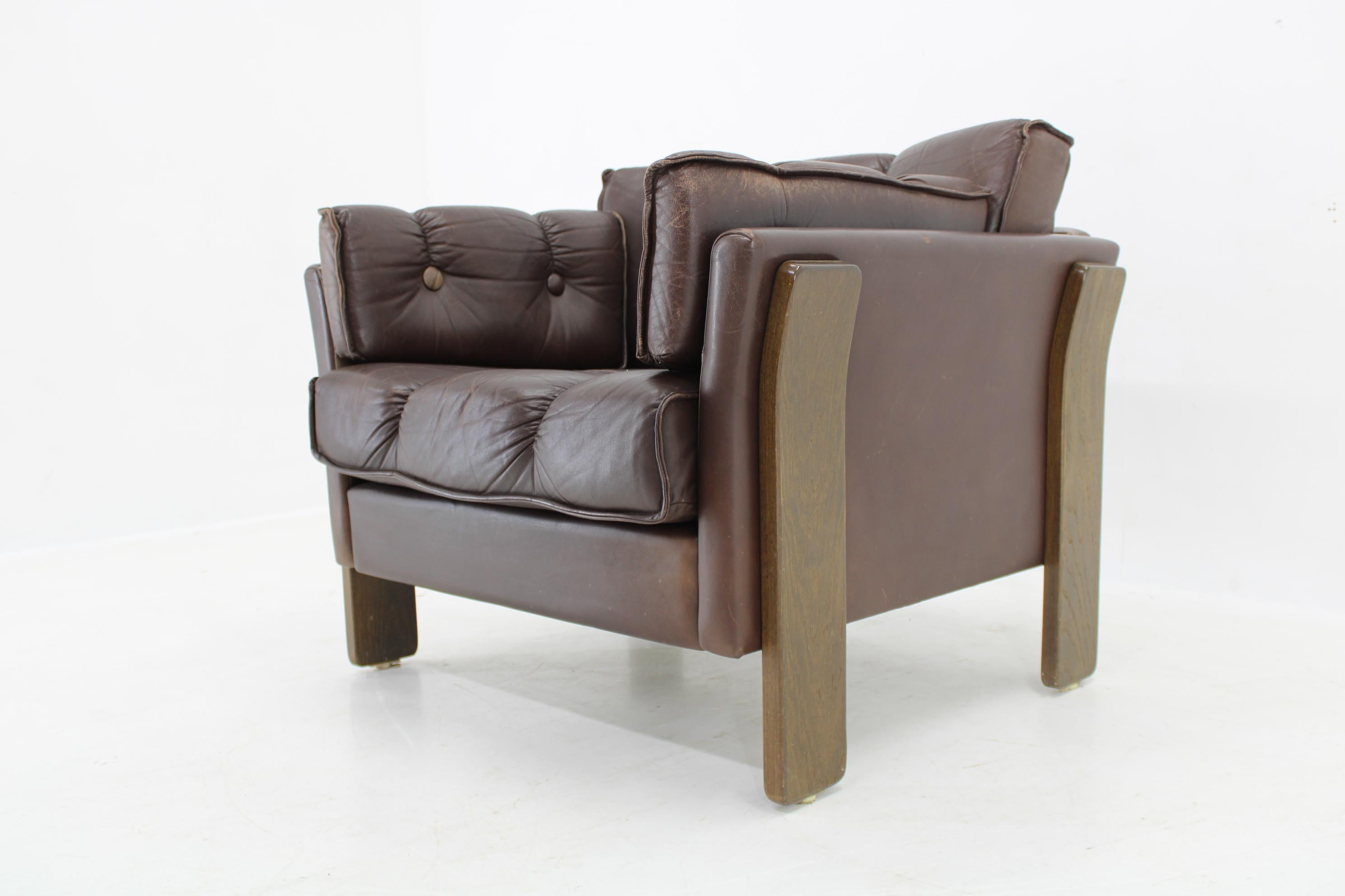 Danish 1970s Brown Leather armchair, Denmark For Sale