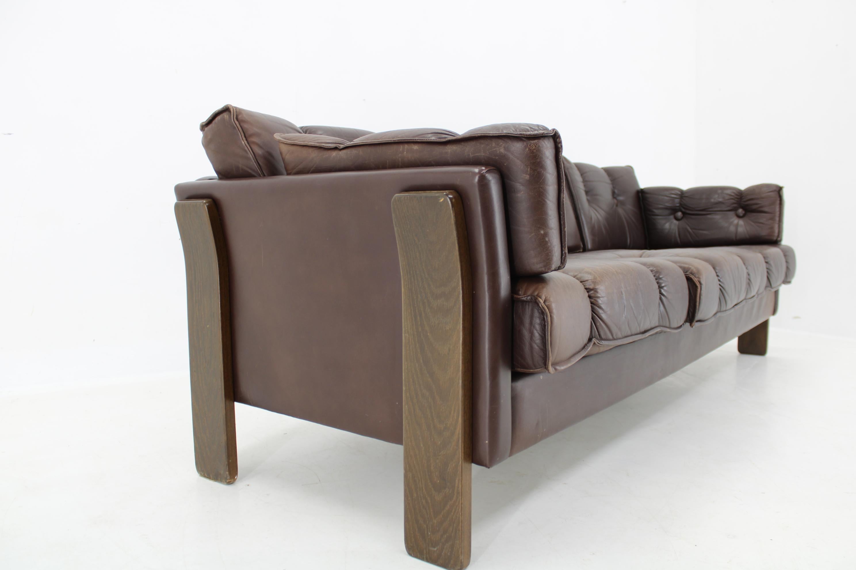Mid-20th Century 1970s Brown Leather 3-Seater Sofa, Denmark For Sale