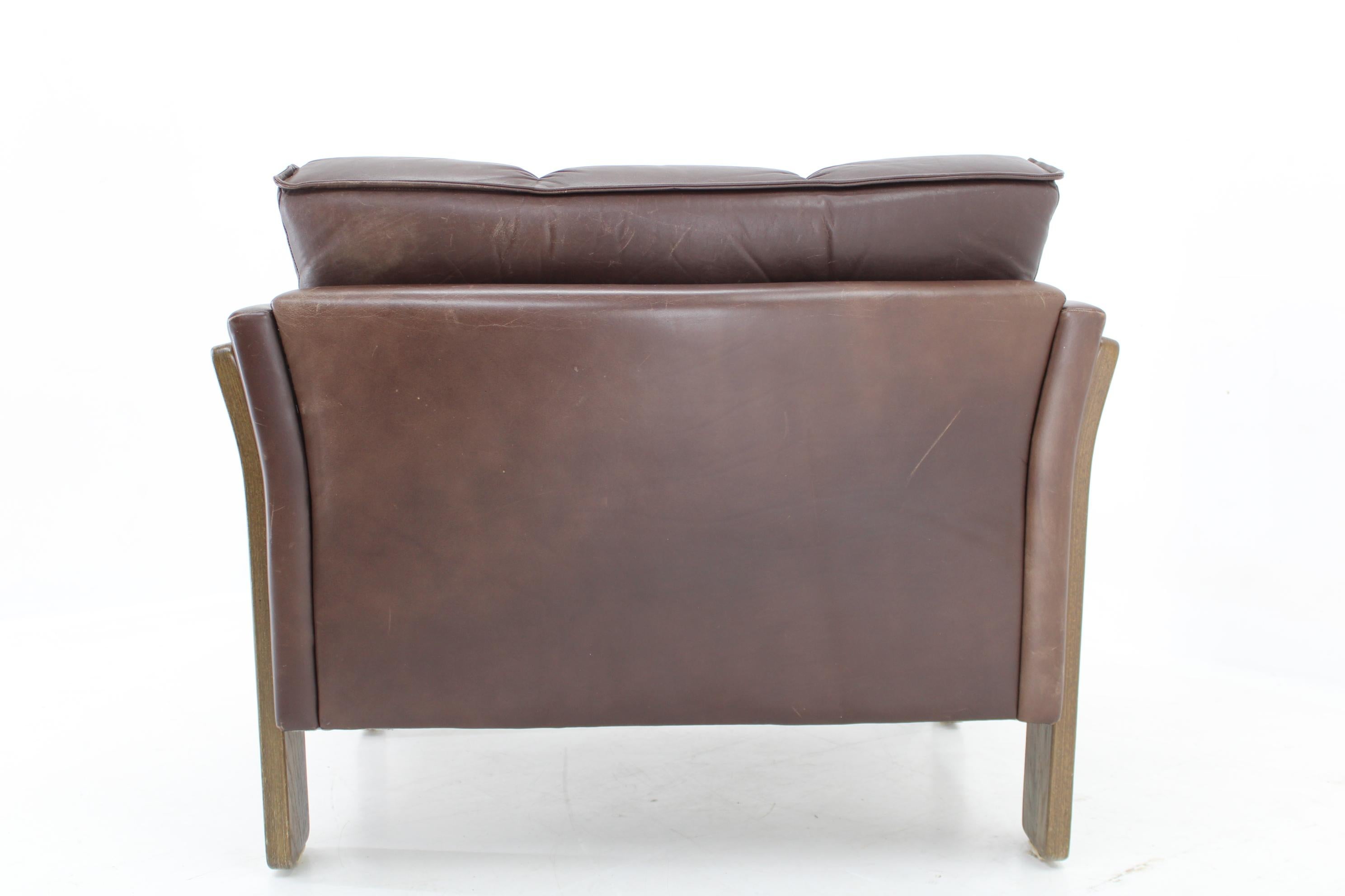 1970s Brown Leather 3-Seater Sofa, Denmark  For Sale 1