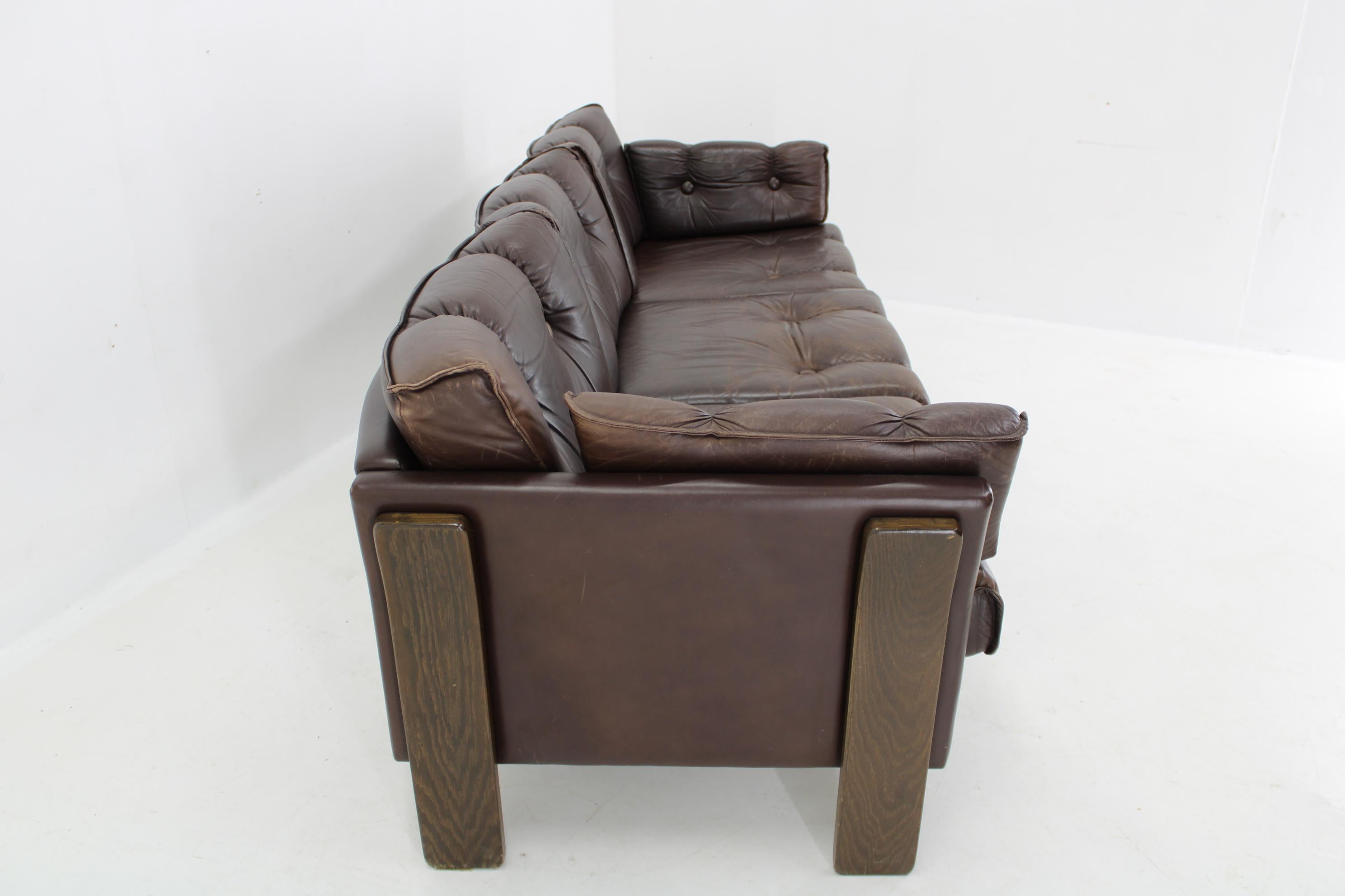 1970s Brown Leather 3-Seater Sofa, Denmark For Sale 2