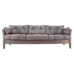 Retro 1970s Brown Leather 3-Seater Sofa, Denmark