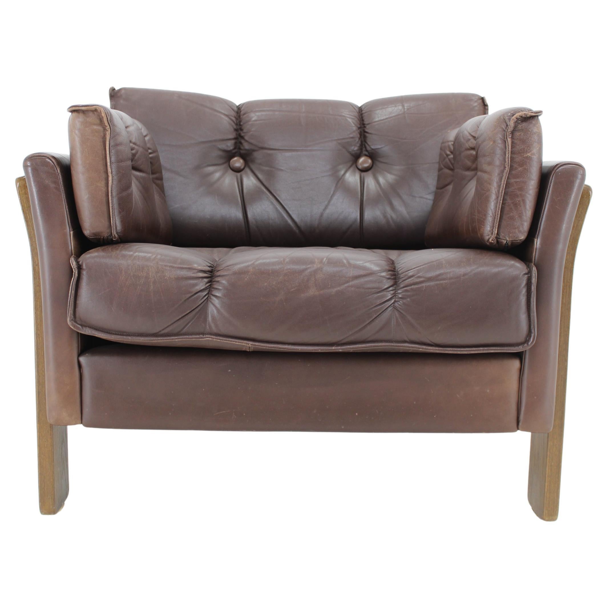 1970s Brown Leather 3-Seater Sofa, Denmark  For Sale