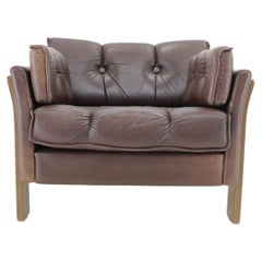 Retro 1970s Brown Leather 3-Seater Sofa, Denmark 