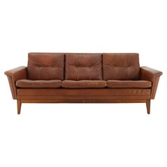 1970s Brown Leather 3-Seater Sofa, Denmark