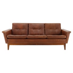 1970s Brown Leather 3-Seater Sofa, Denmark