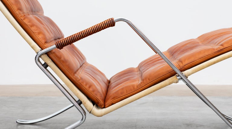 1970s Brown Leather and Canvas Grasshopper Lounge Chair by Fabricius & Kastholm  For Sale 4