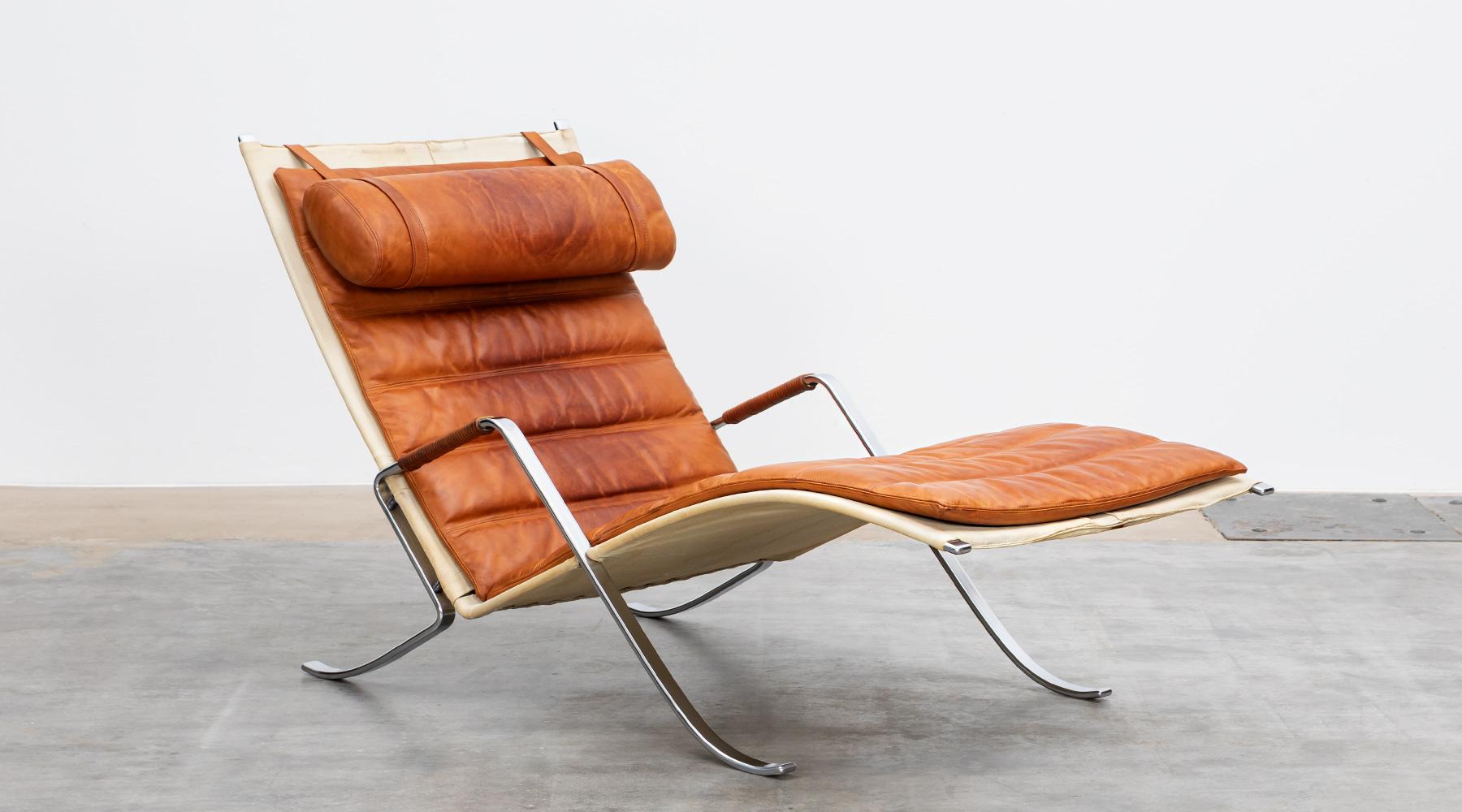 1970s Brown Leather and Canvas Grasshopper Lounge Chair by Fabricius & Kastholm For Sale 5