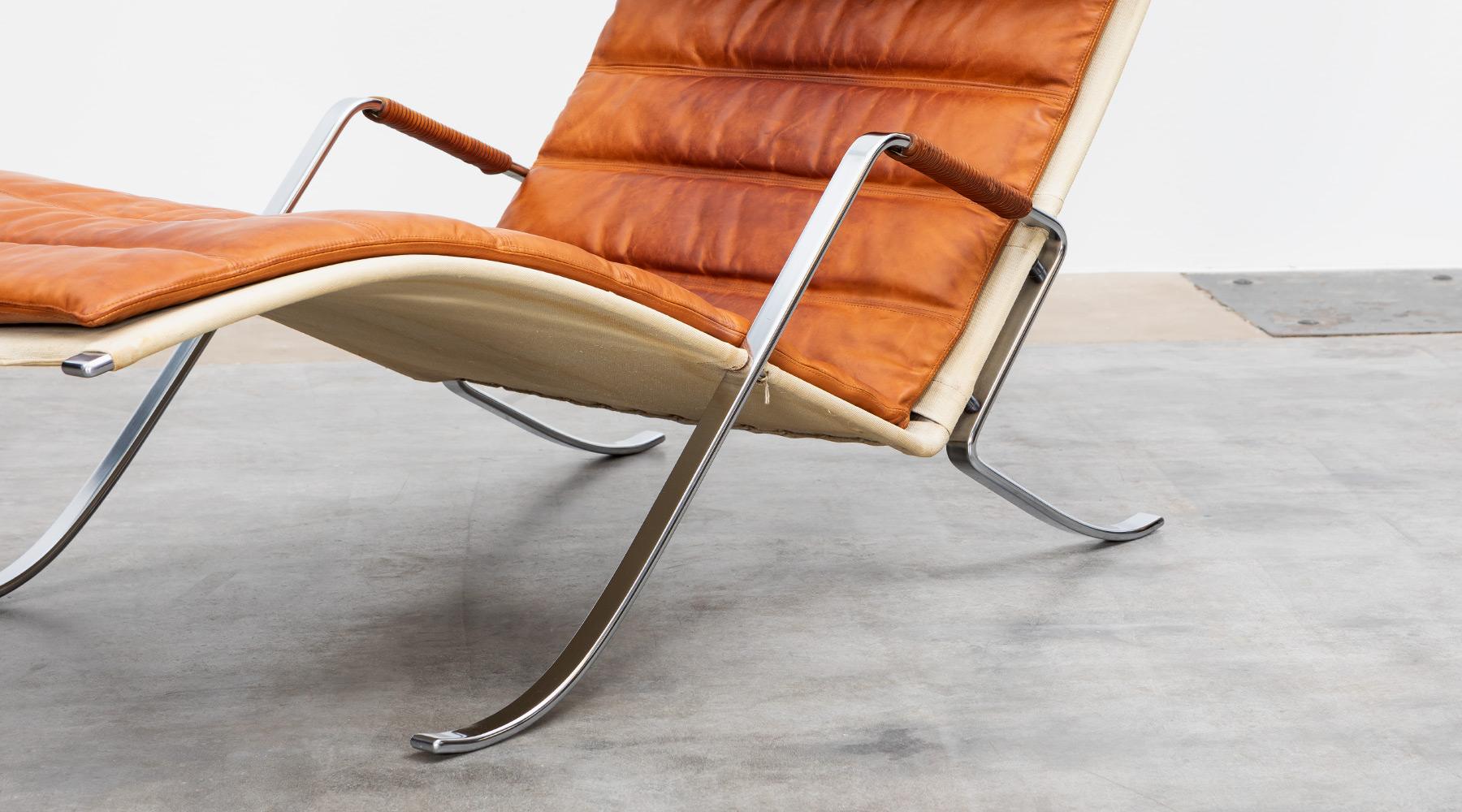 1970s Brown Leather and Canvas Grasshopper Lounge Chair by Fabricius & Kastholm For Sale 9