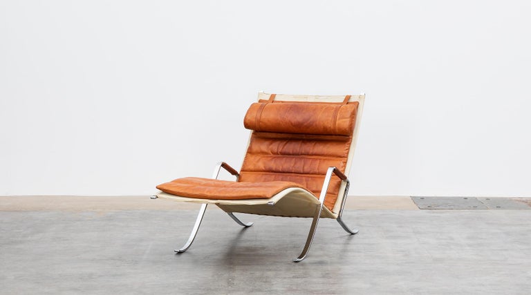 Scandinavian Modern 1970s Brown Leather and Canvas Grasshopper Lounge Chair by Fabricius & Kastholm  For Sale