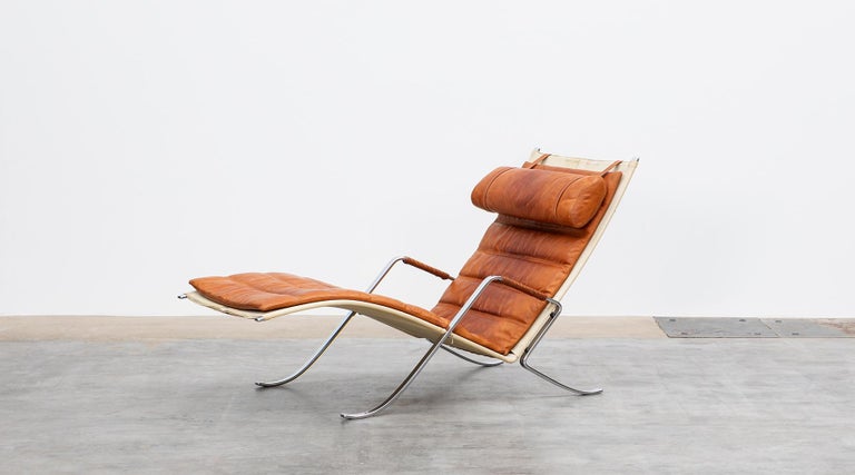 1970s Brown Leather and Canvas Grasshopper Lounge Chair by Fabricius & Kastholm  In Good Condition For Sale In Frankfurt, Hessen, DE