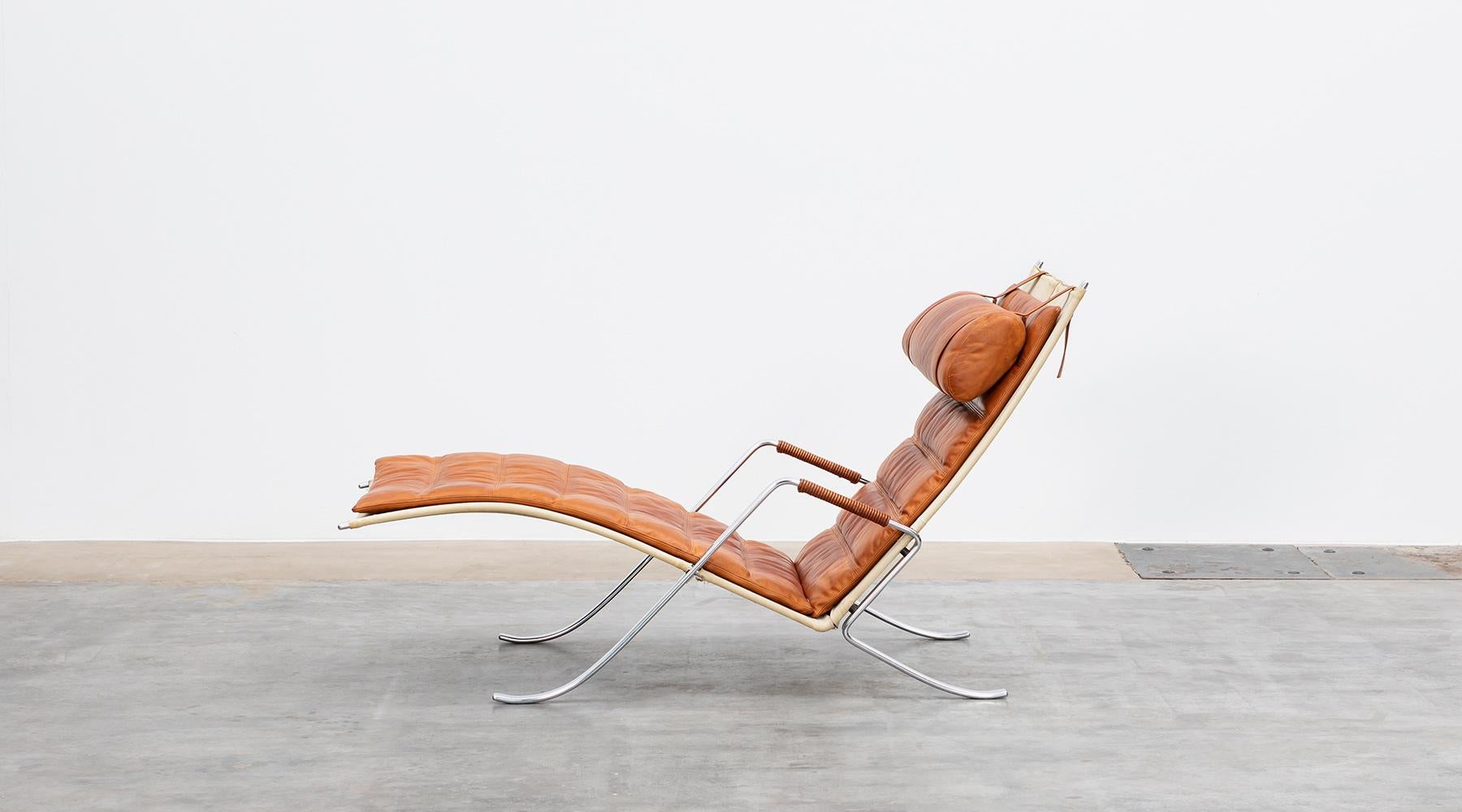 Mid-20th Century 1970s Brown Leather and Canvas Grasshopper Lounge Chair by Fabricius & Kastholm  For Sale