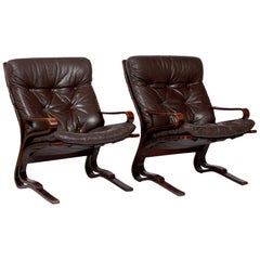 1970s Brown Leather Armchairs