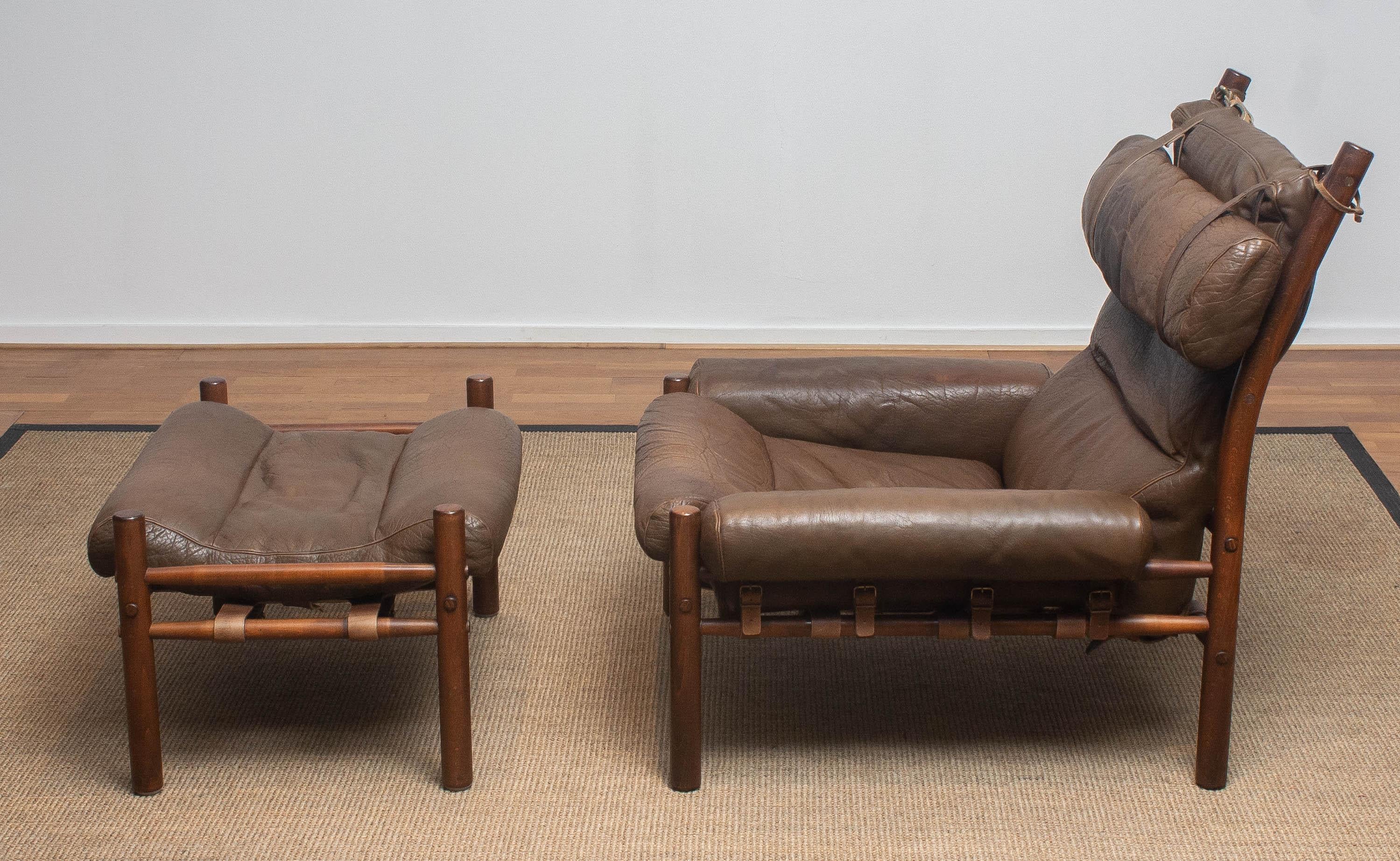Mid-Century Modern 1970s, Brown Leather Chair 