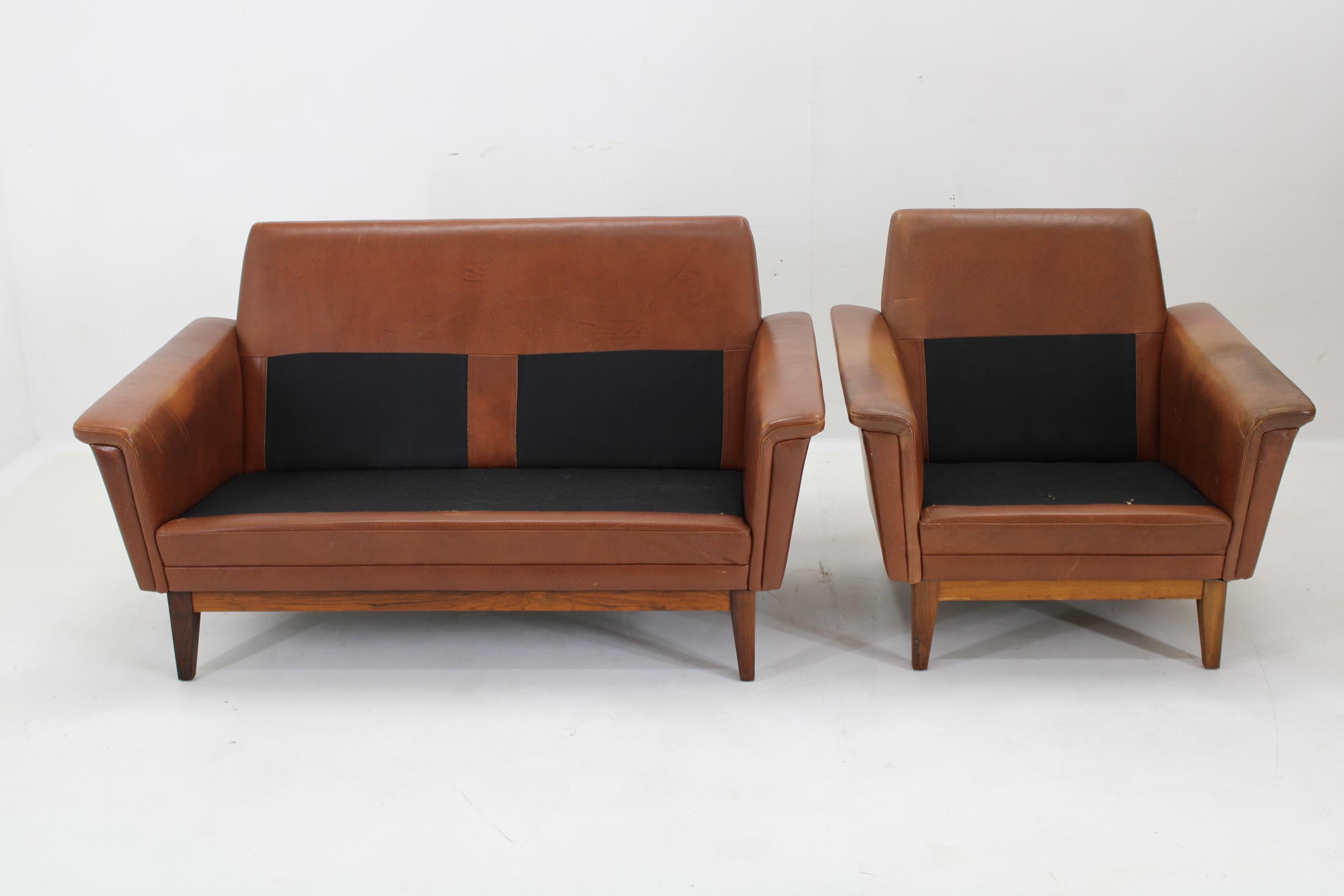 1970s Brown Leather Living Room Set, Denmark 8