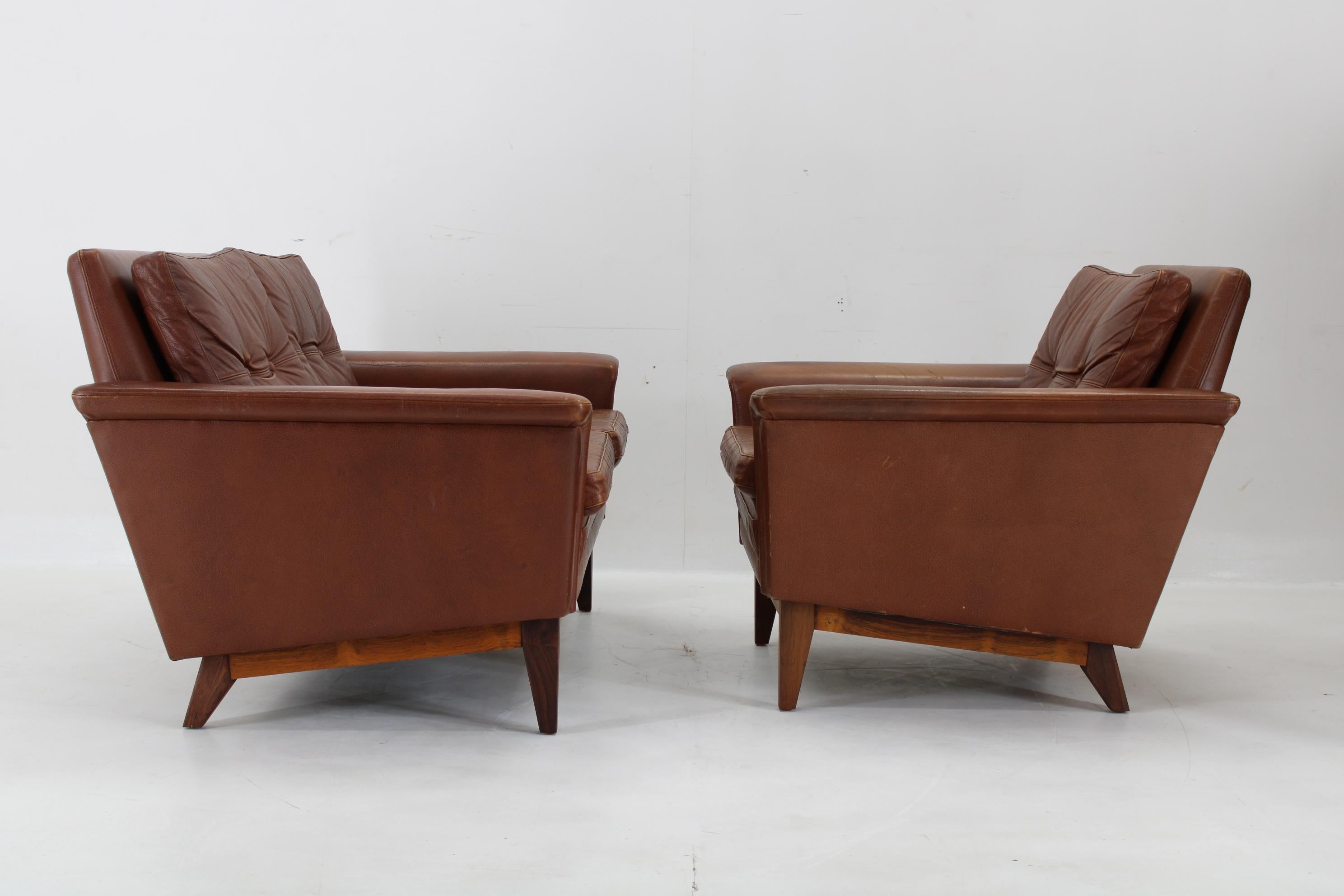 Danish 1970s Brown Leather Living Room Set, Denmark