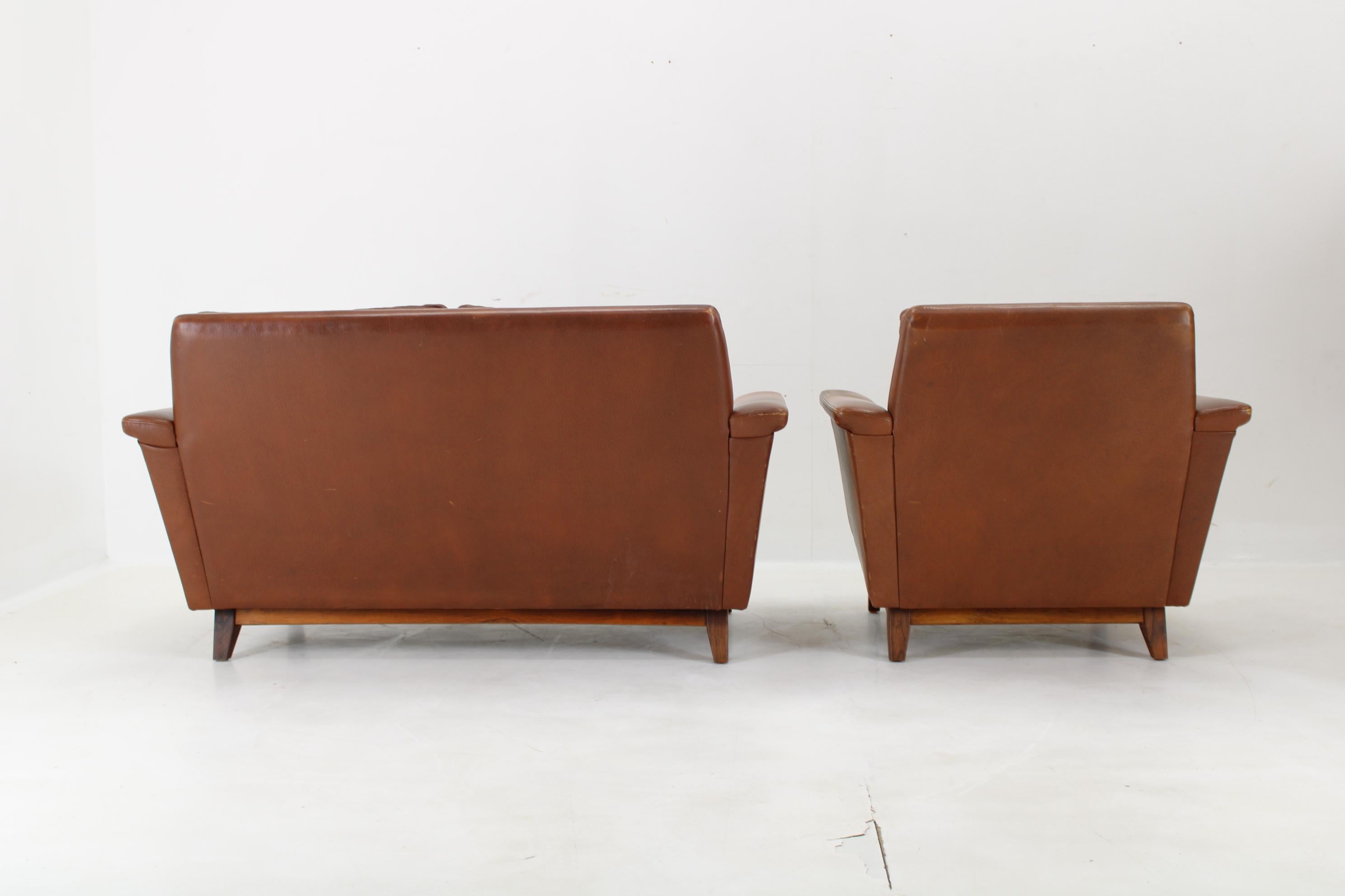 1970s Brown Leather Living Room Set, Denmark In Good Condition In Praha, CZ