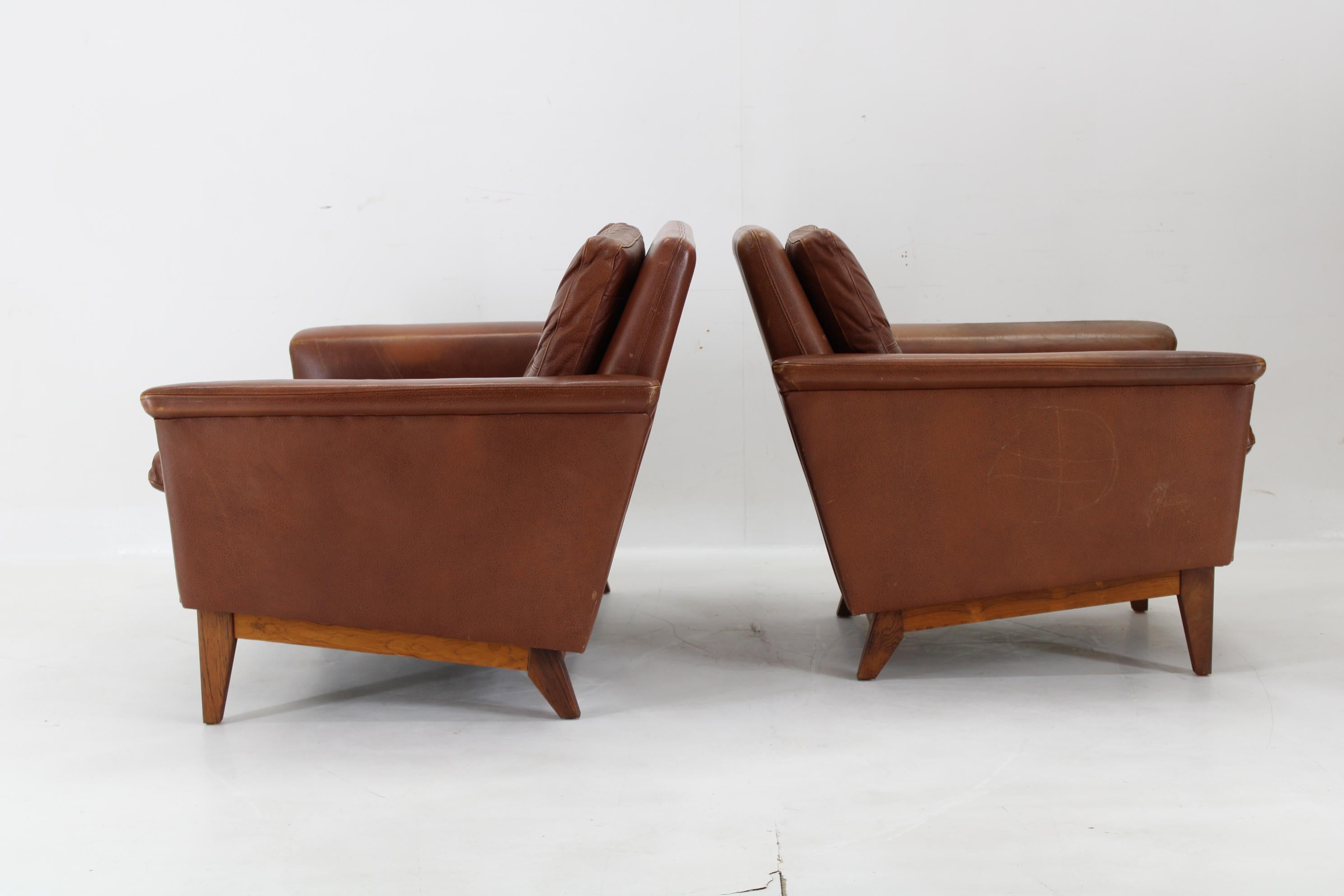 20th Century 1970s Brown Leather Living Room Set, Denmark
