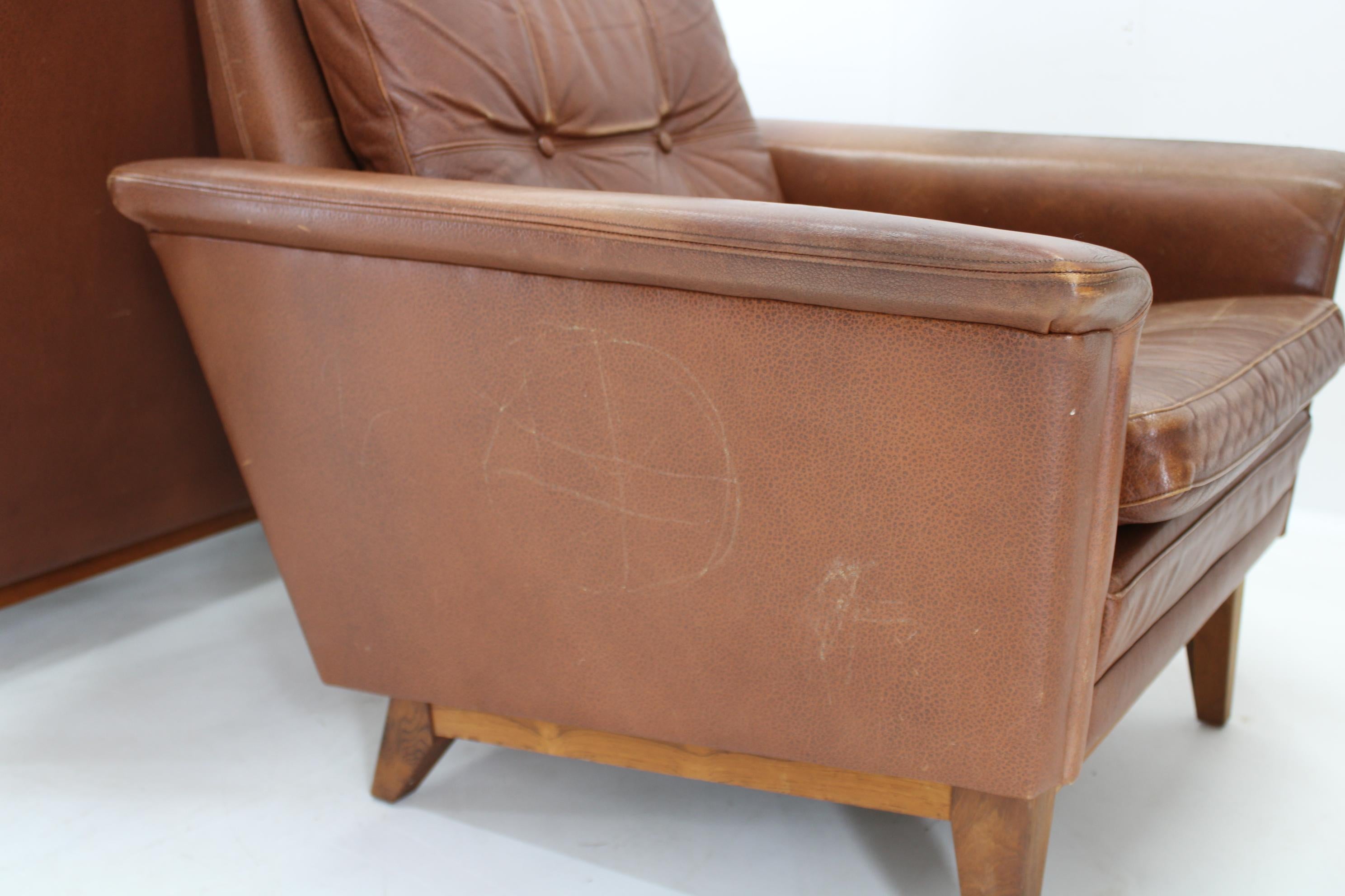 1970s Brown Leather Living Room Set, Denmark 1