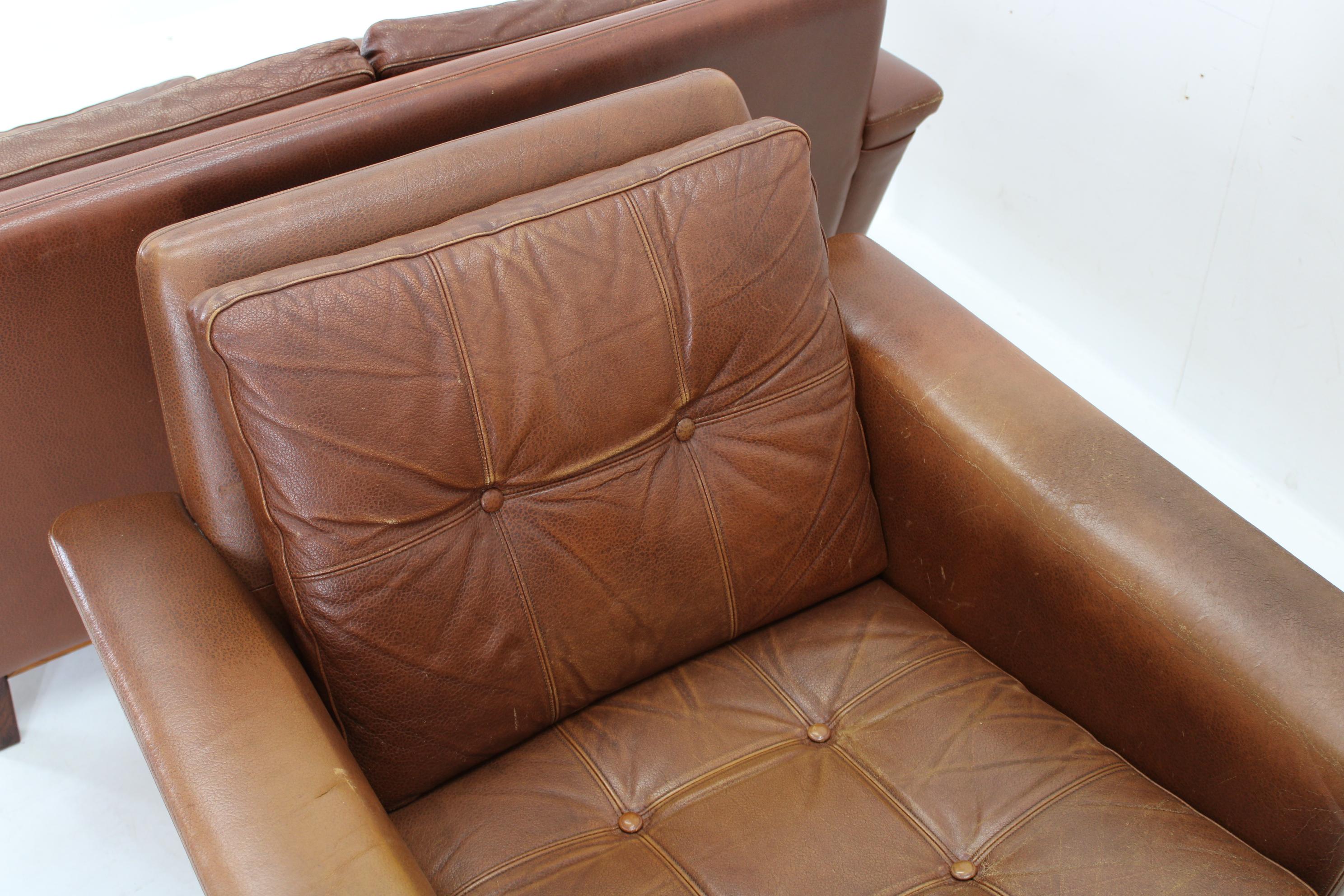1970s Brown Leather Living Room Set, Denmark 2