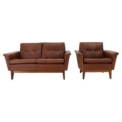 1970s Brown Leather Living Room Set, Denmark