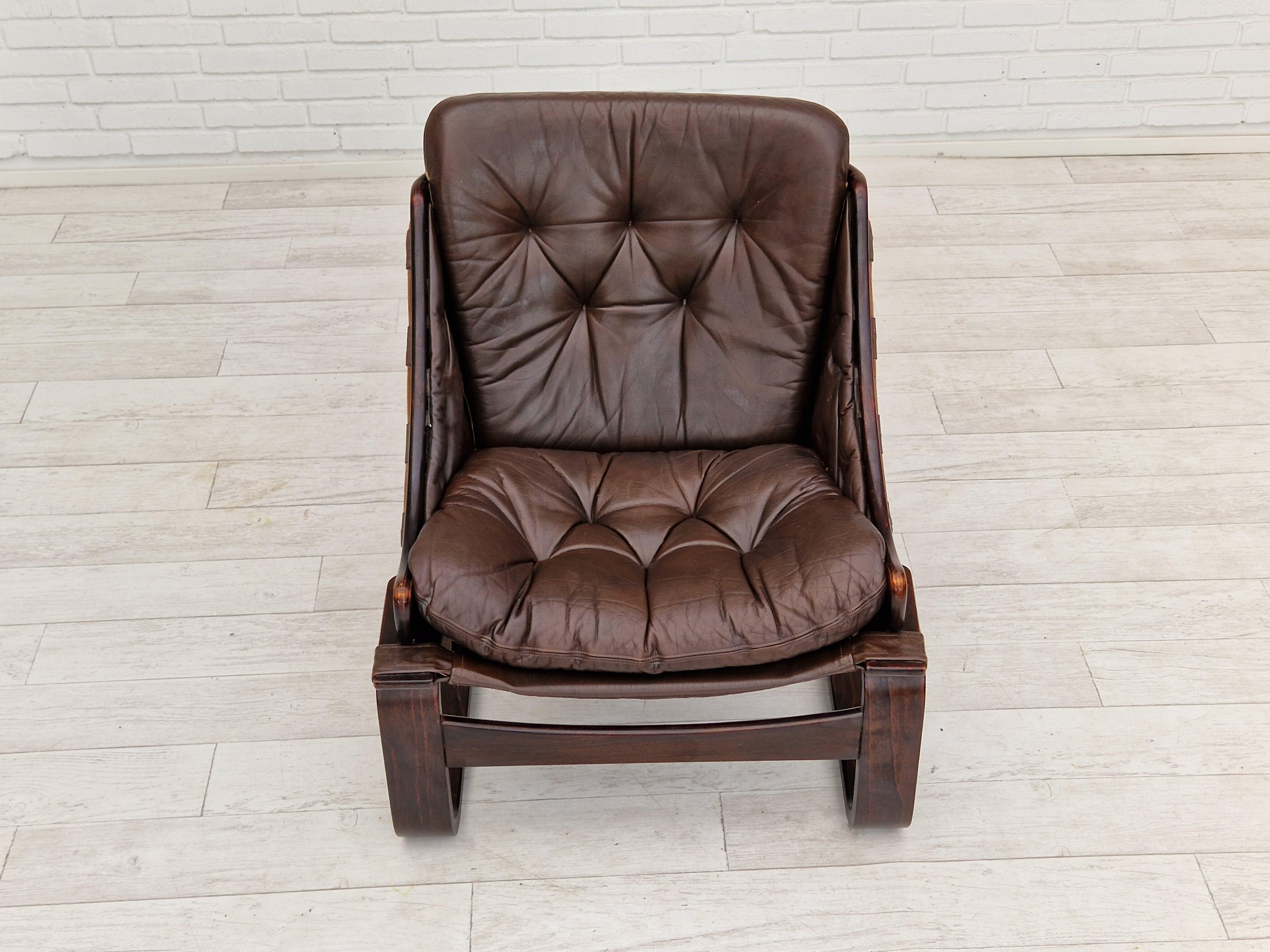 1970s, Brown Leather Lounge Chair by Ake Fribytter for Nelo Sweden For Sale 2