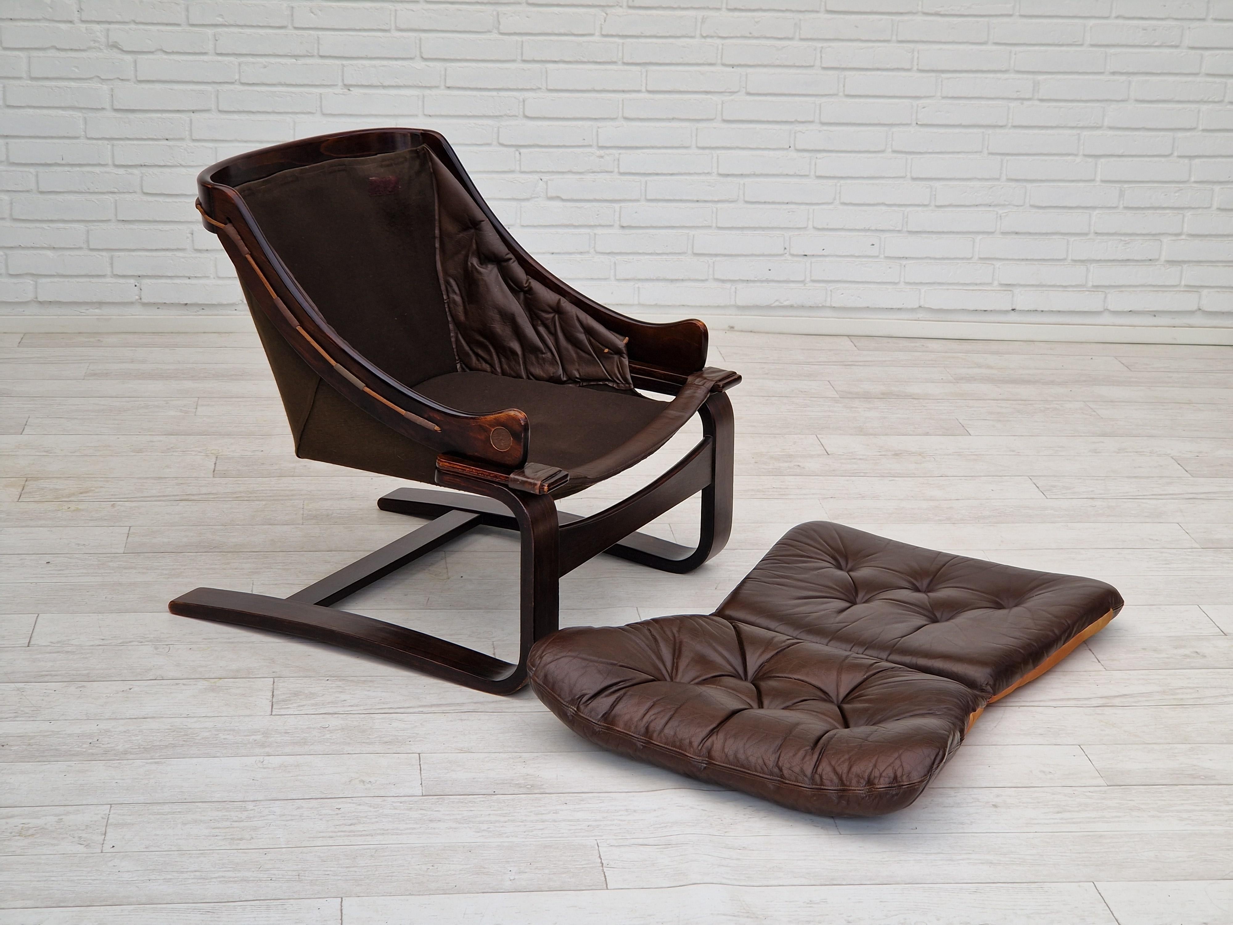 1970s, Brown Leather Lounge Chair by Ake Fribytter for Nelo Sweden For Sale 3