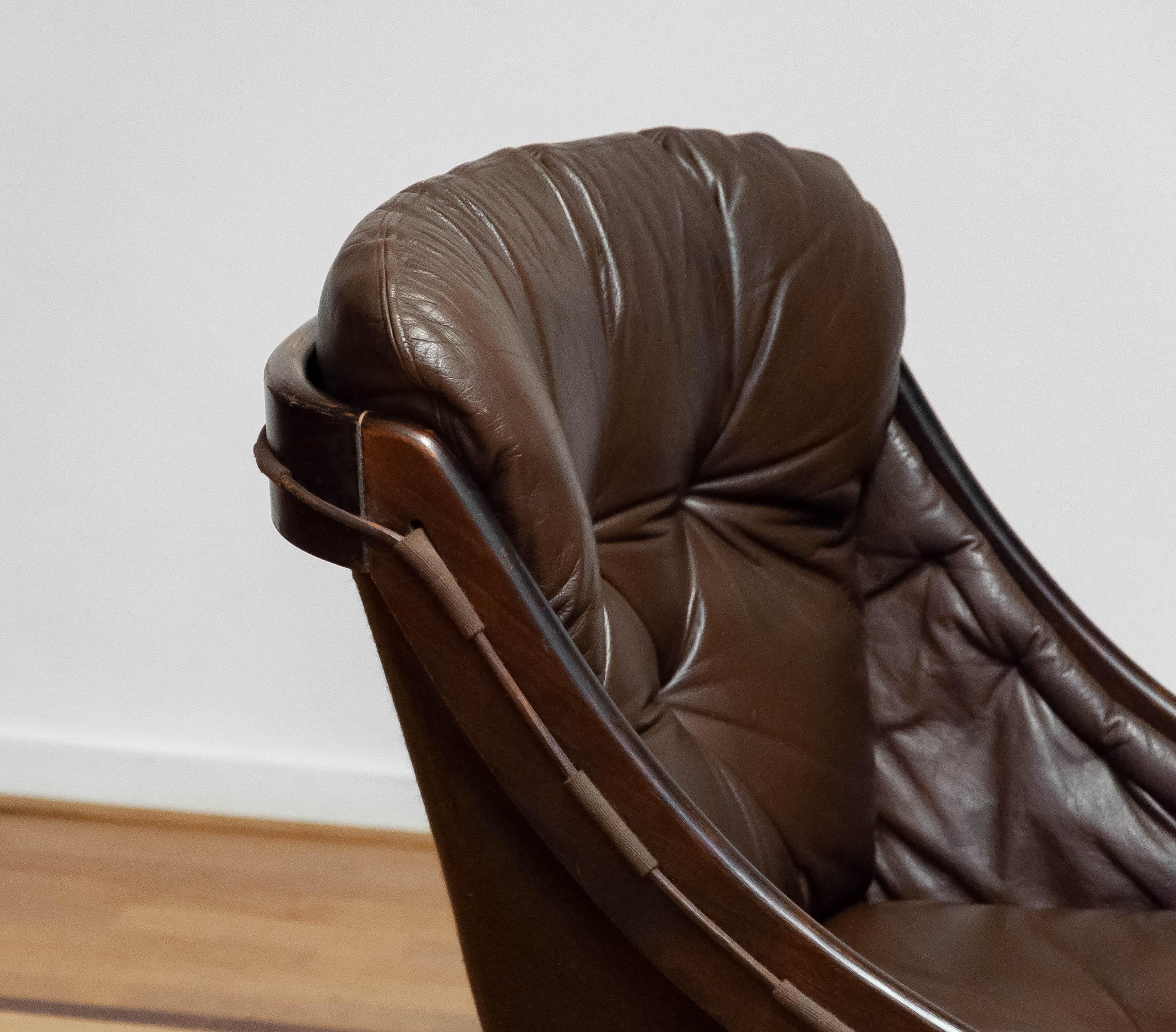 1970s Brown Leather Lounge Chair Model 'Krona' By Ake Fribytter For Nelo, Sweden For Sale 4
