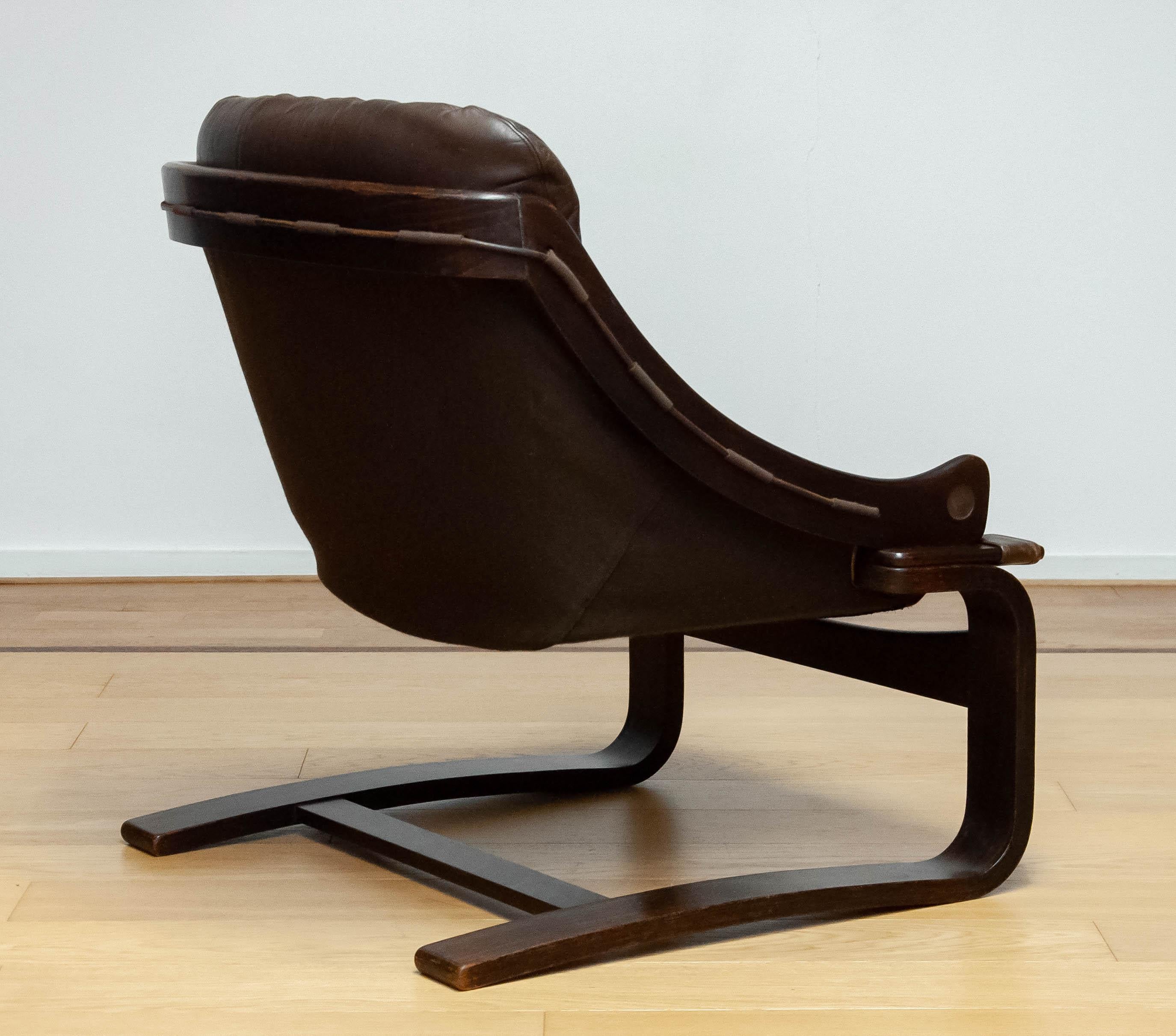 Fin du 20e siècle 1970 Chaise longue en cuir Brown modèle 'Krona' par Ake Fribytter pour Nelo, Suède en vente