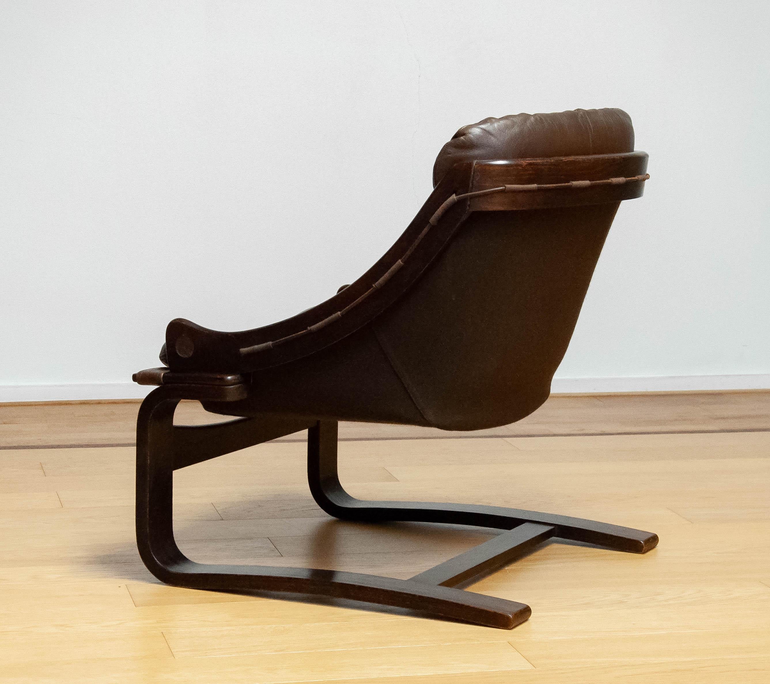 1970s Brown Leather Lounge Chair Model 'Krona' By Ake Fribytter For Nelo, Sweden For Sale 1