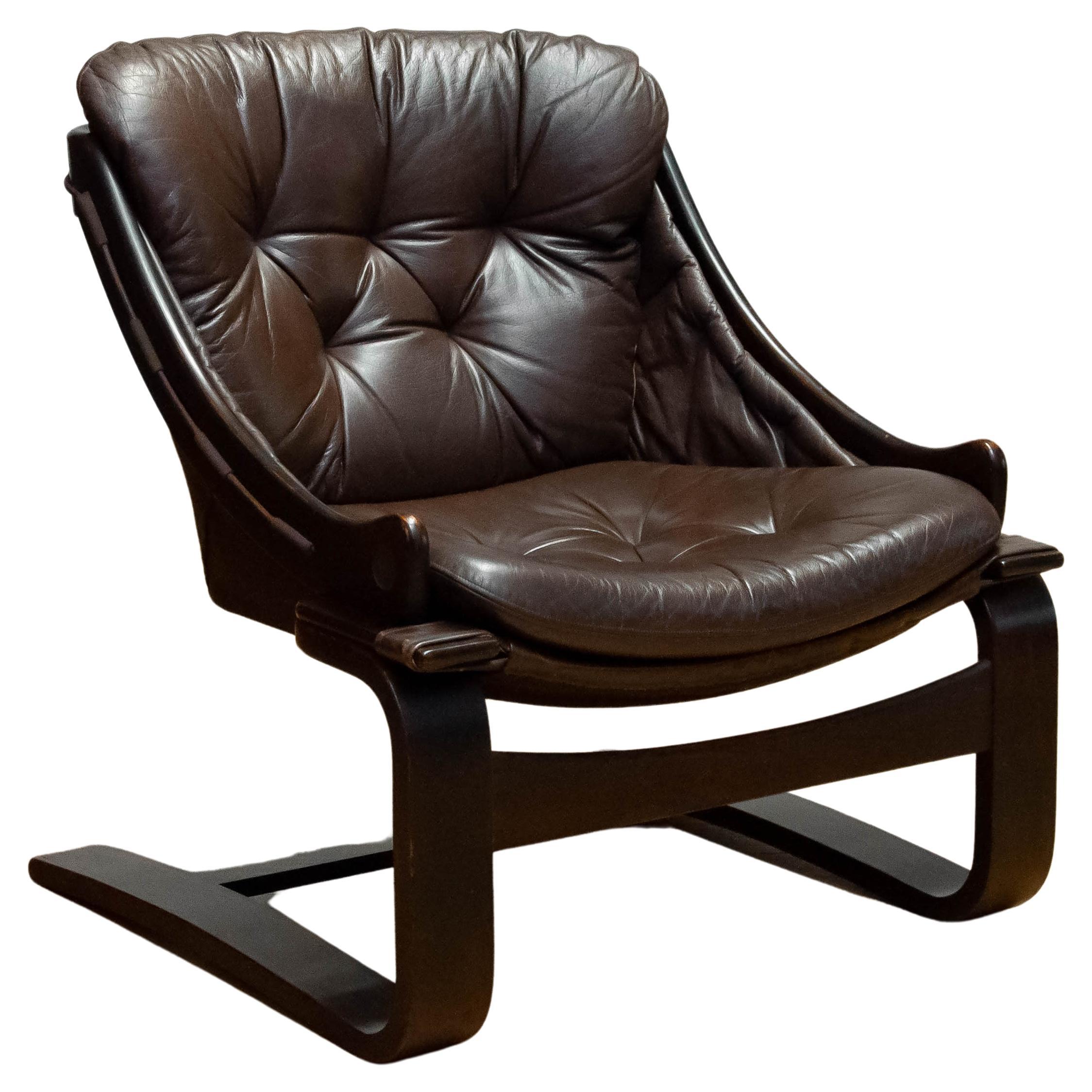 1970s Brown Leather Lounge Chair Model 'Krona' By Ake Fribytter For Nelo, Sweden For Sale