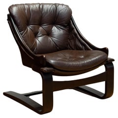 1970s Brown Leather Lounge Chair Model 'Krona' By Ake Fribytter For Nelo, Sweden