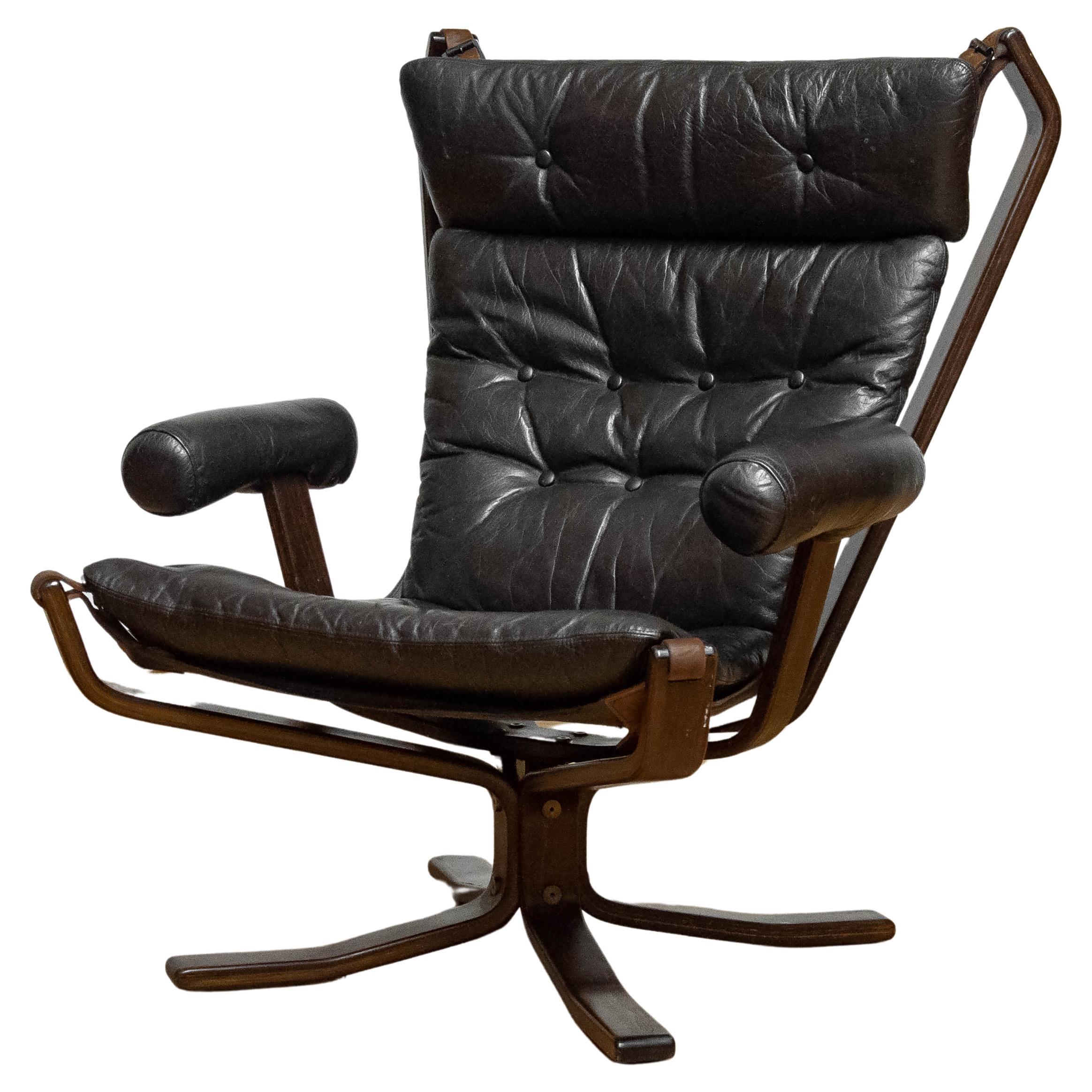 1970s Brown Leather Lounge Chair 'Superstar" by Sigurd Ressell for Trygg Mobler. For Sale
