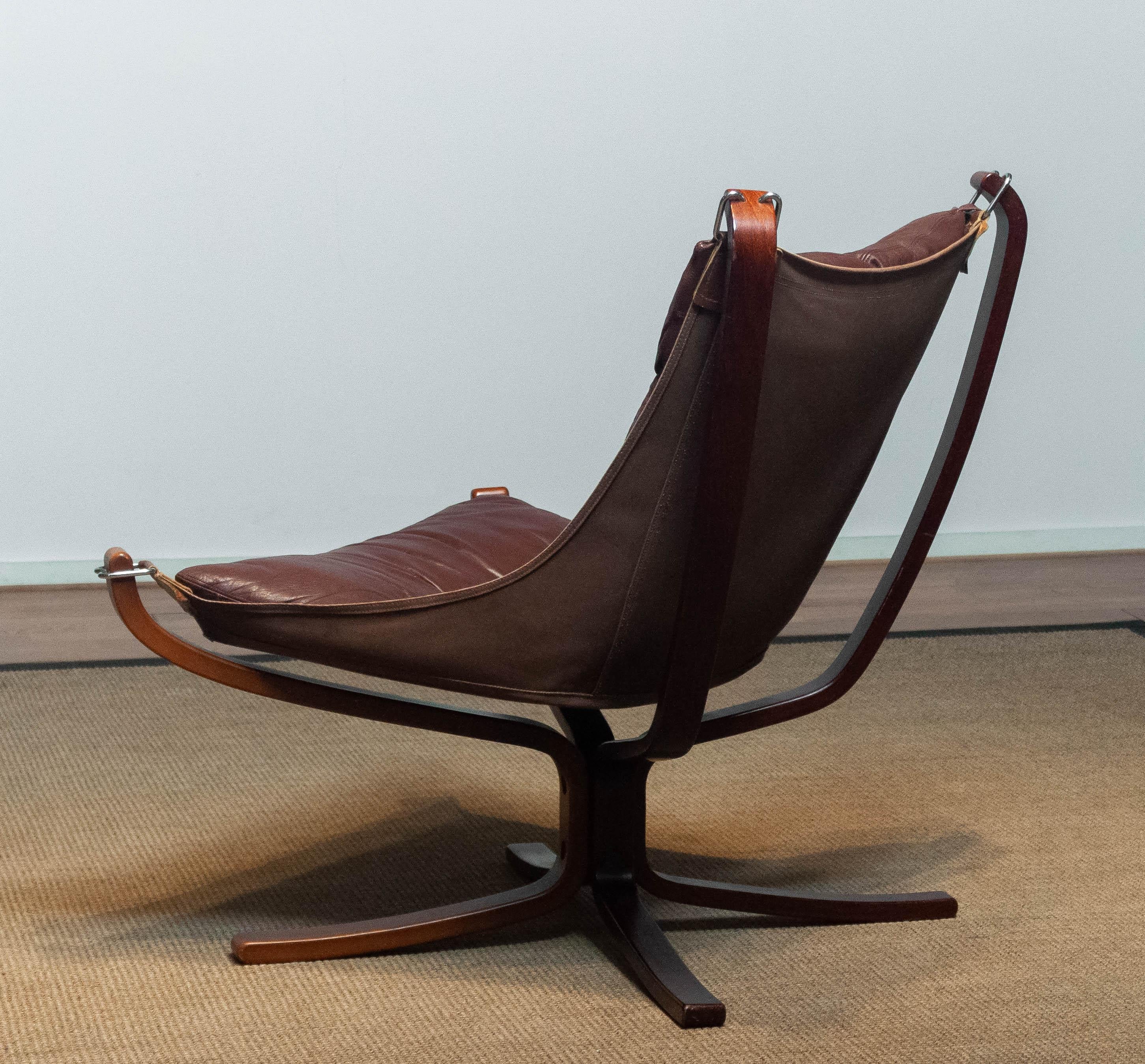 Norwegian 1970's Brown Leather Low Back 'Falcon' Chair By Sigurd Resell For Vatne Mobler