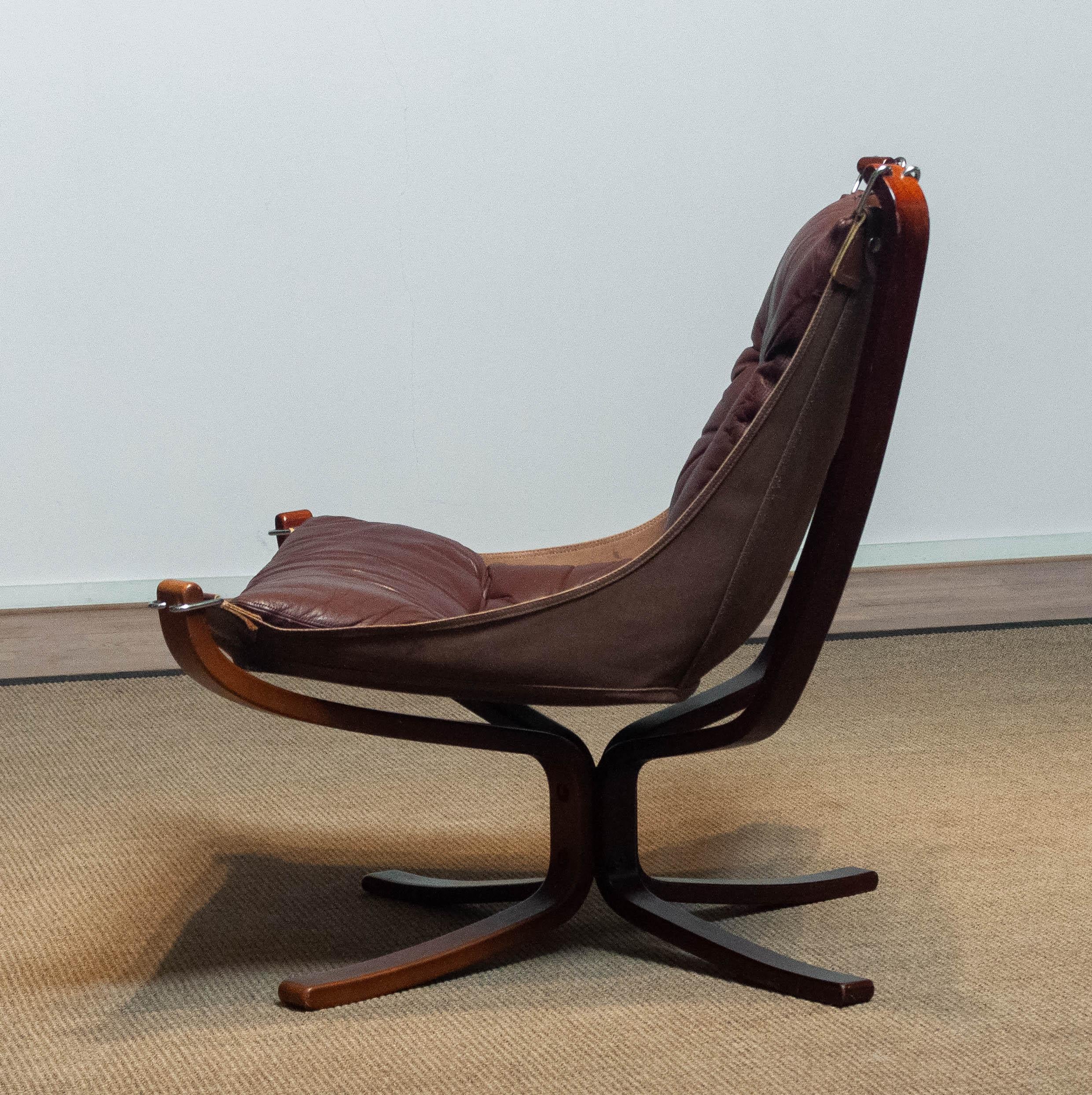 1970's Brown Leather Low Back 'Falcon' Chair By Sigurd Resell For Vatne Mobler In Good Condition In Silvolde, Gelderland