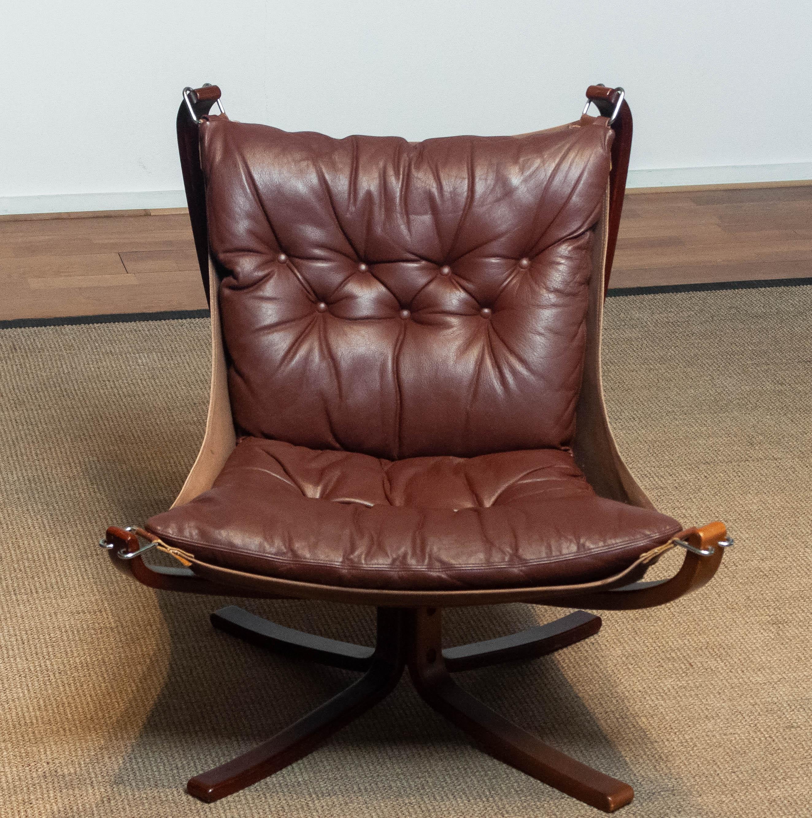 Late 20th Century 1970's Brown Leather Low Back 'Falcon' Chair By Sigurd Resell For Vatne Mobler