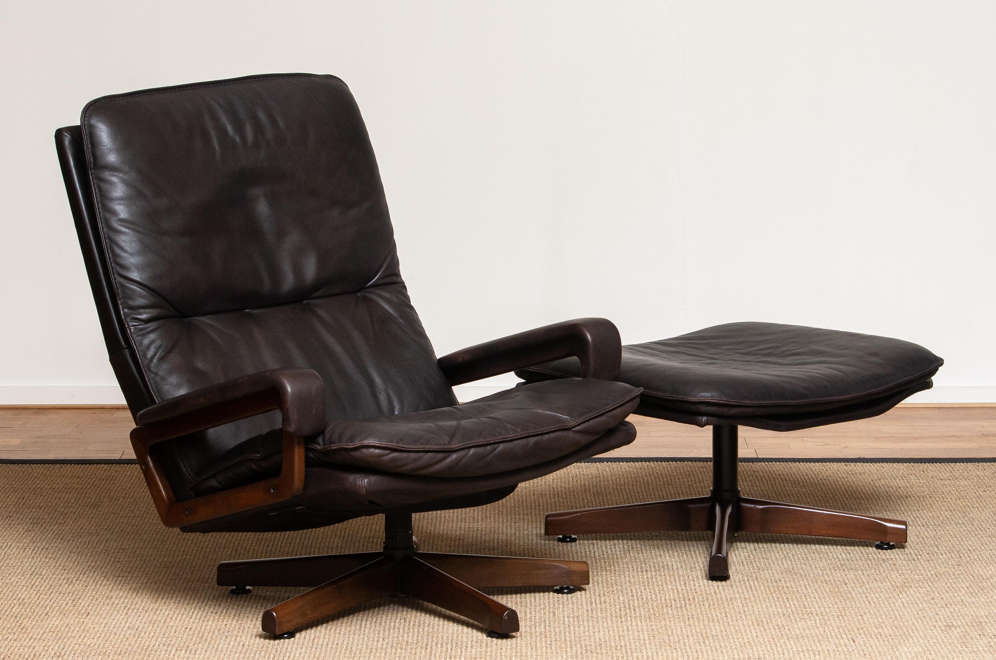 1970s Brown Leather Swivel Chair and Ottoman by André Vandenbeuck for WK Mobler 3