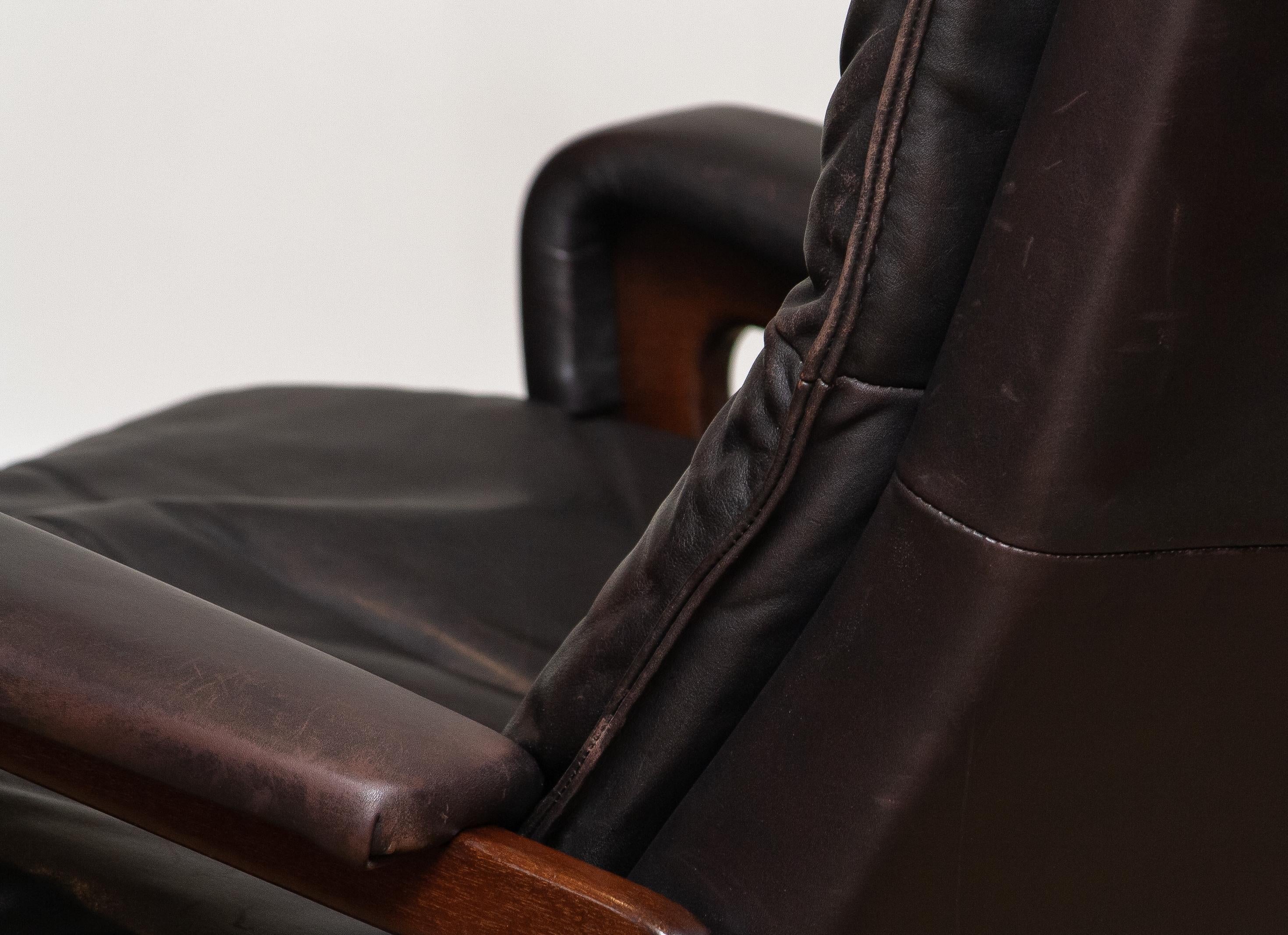 1970s Brown Leather Swivel Chair and Ottoman by André Vandenbeuck for WK Mobler 2