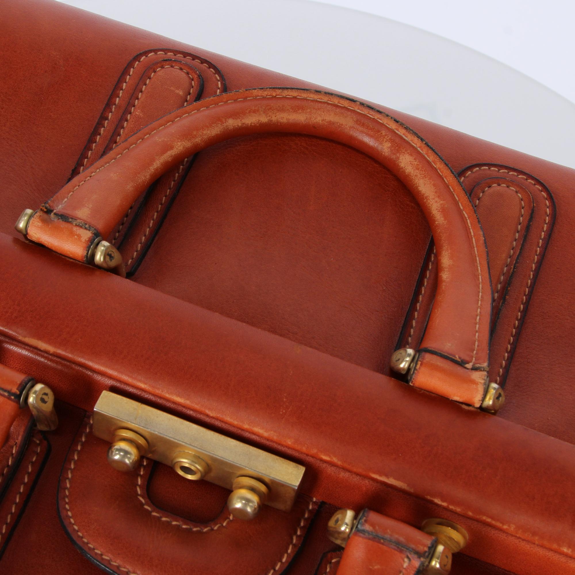 1970s Brown Leather Trunk 6