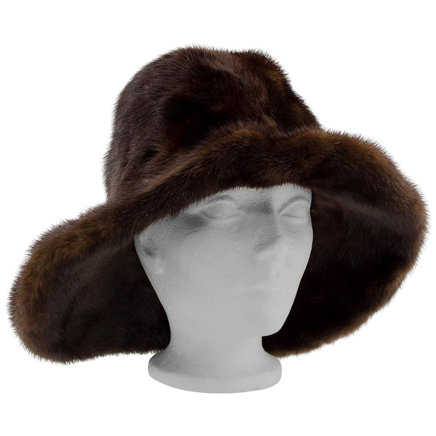 1970s Brown Mink Wide Brim Hat 