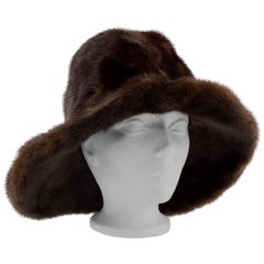 Retro 1970s Brown Mink Wide Brim Hat 