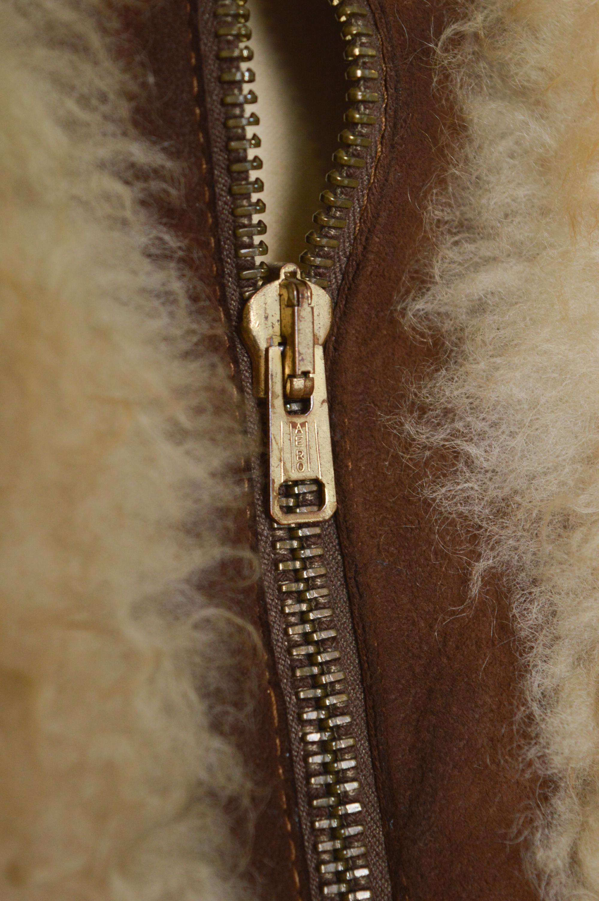 1970s Brown Suede Fluffy Cream Shearling Penny Lane Cropped Sheepskin Jacket For Sale 1